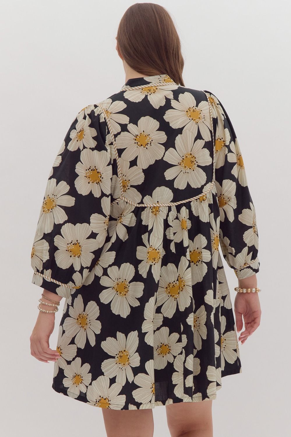 Black Floral V-Neck Mini Dress (PLUS)