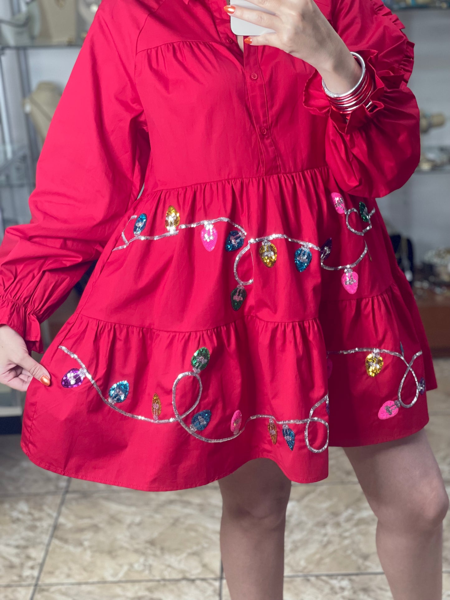 Red Christmas Lights Mini Dress