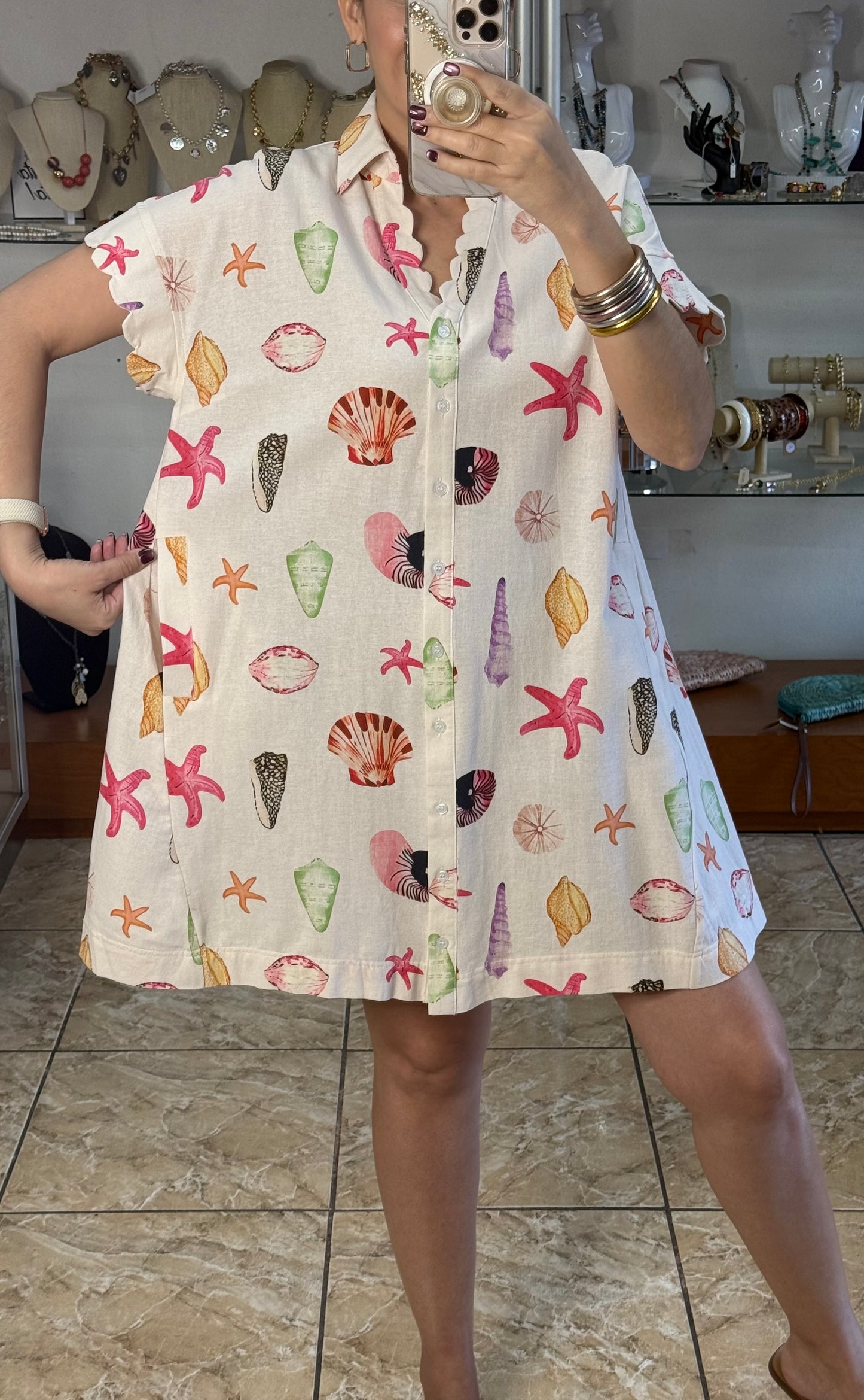 Coral Mix Seashell Mini Dress