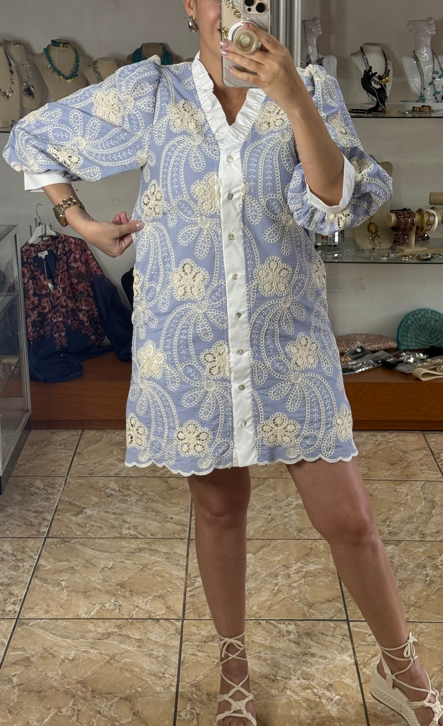 Crochet and Stripes Mini Dress
