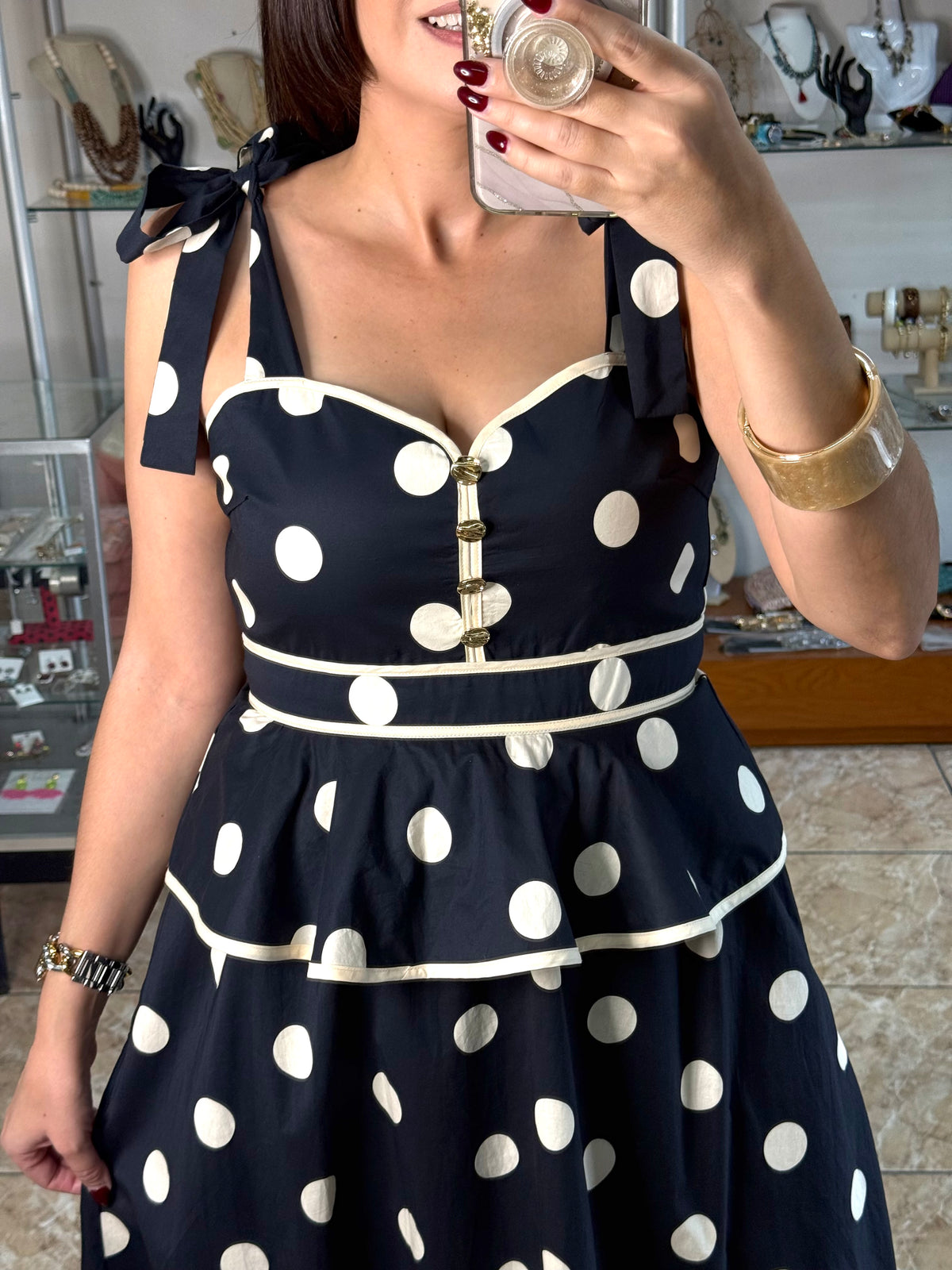 Polka Dot Peplum Midi Dress