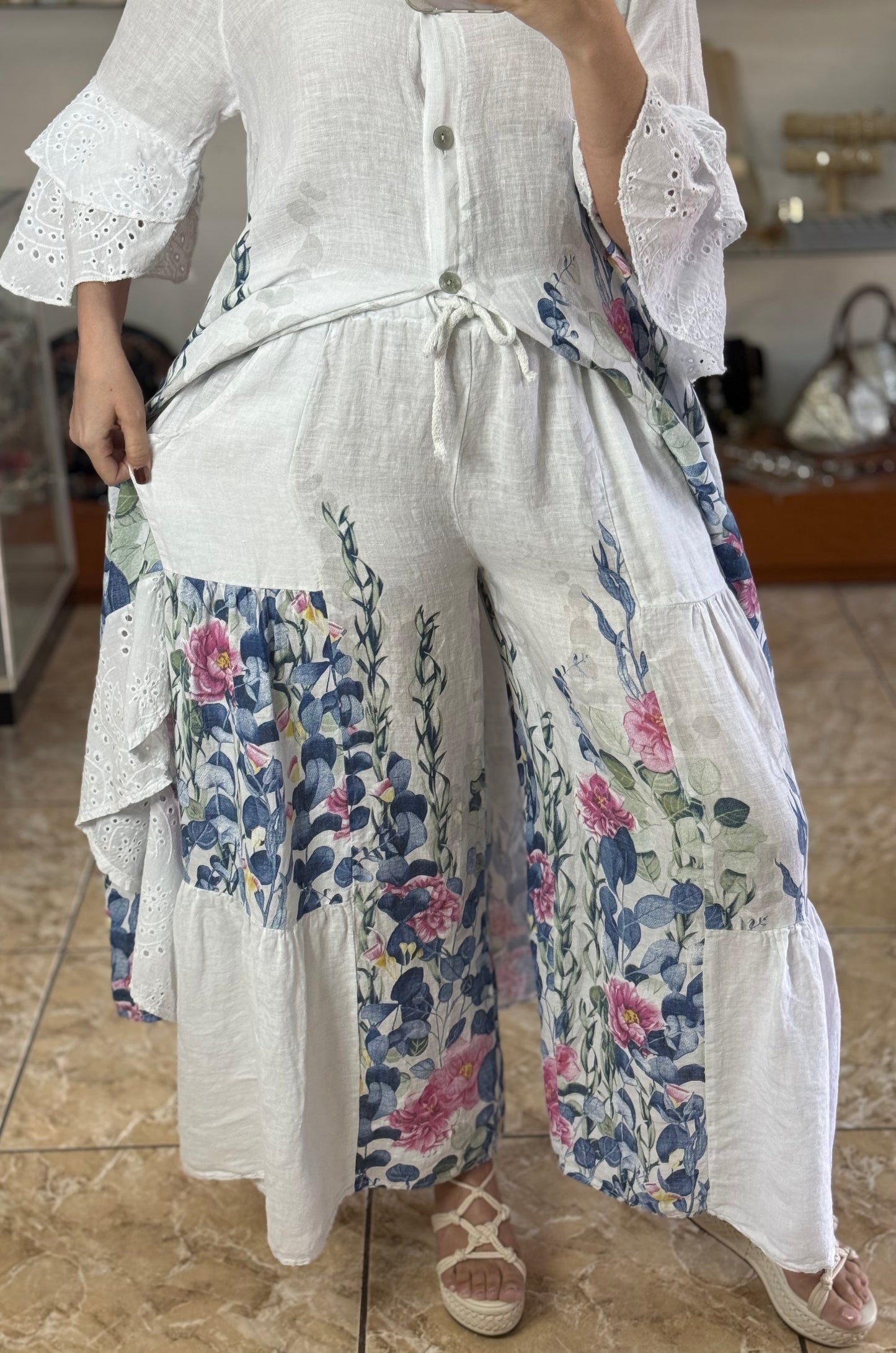 Linen Floral OS Top/Dress and Pant Set (FINAL SALE)