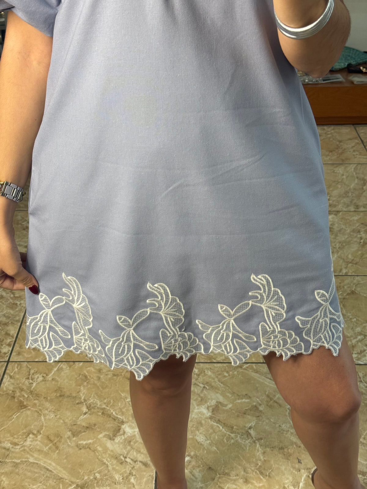 Bubble Sleeve Ruffled Neck Mini Dress