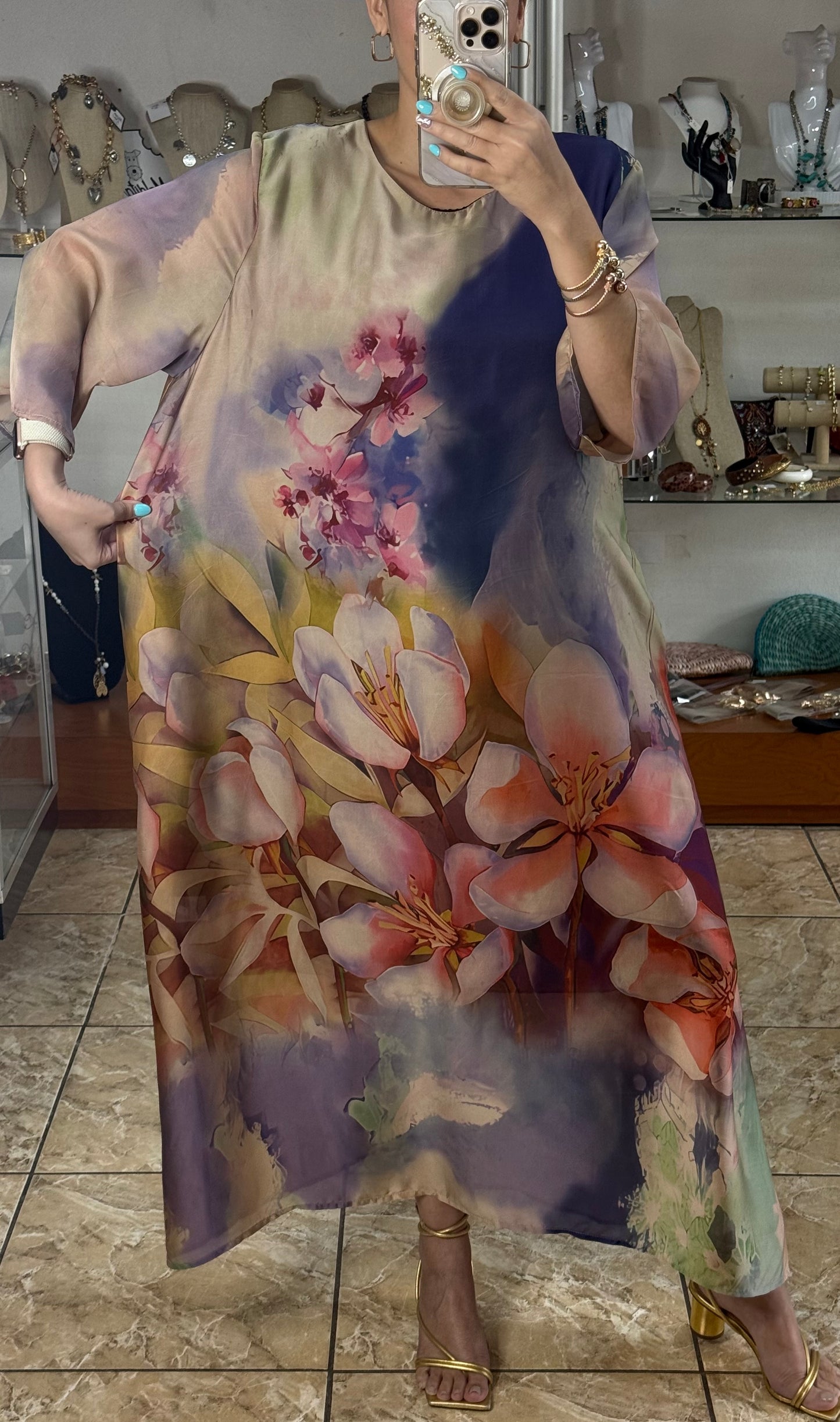 OS Floral Silk Maxi Dress (NO RETURNS OR EXCHANGE)