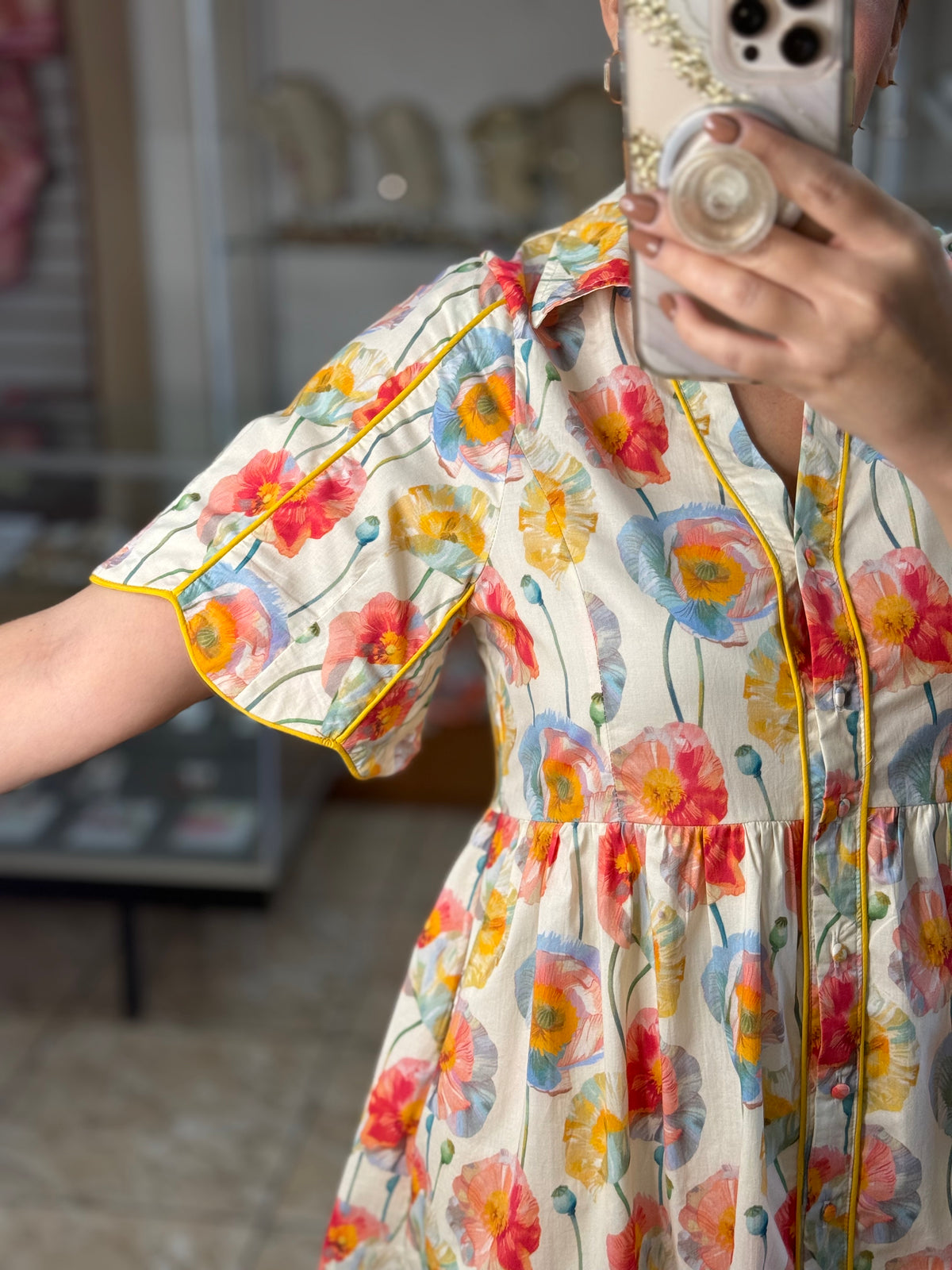Cream Floral Button Down Babydoll Dress