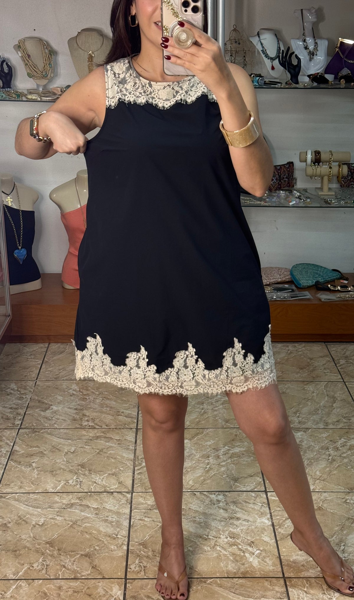 Sleeveless Black Dress with Lace Details