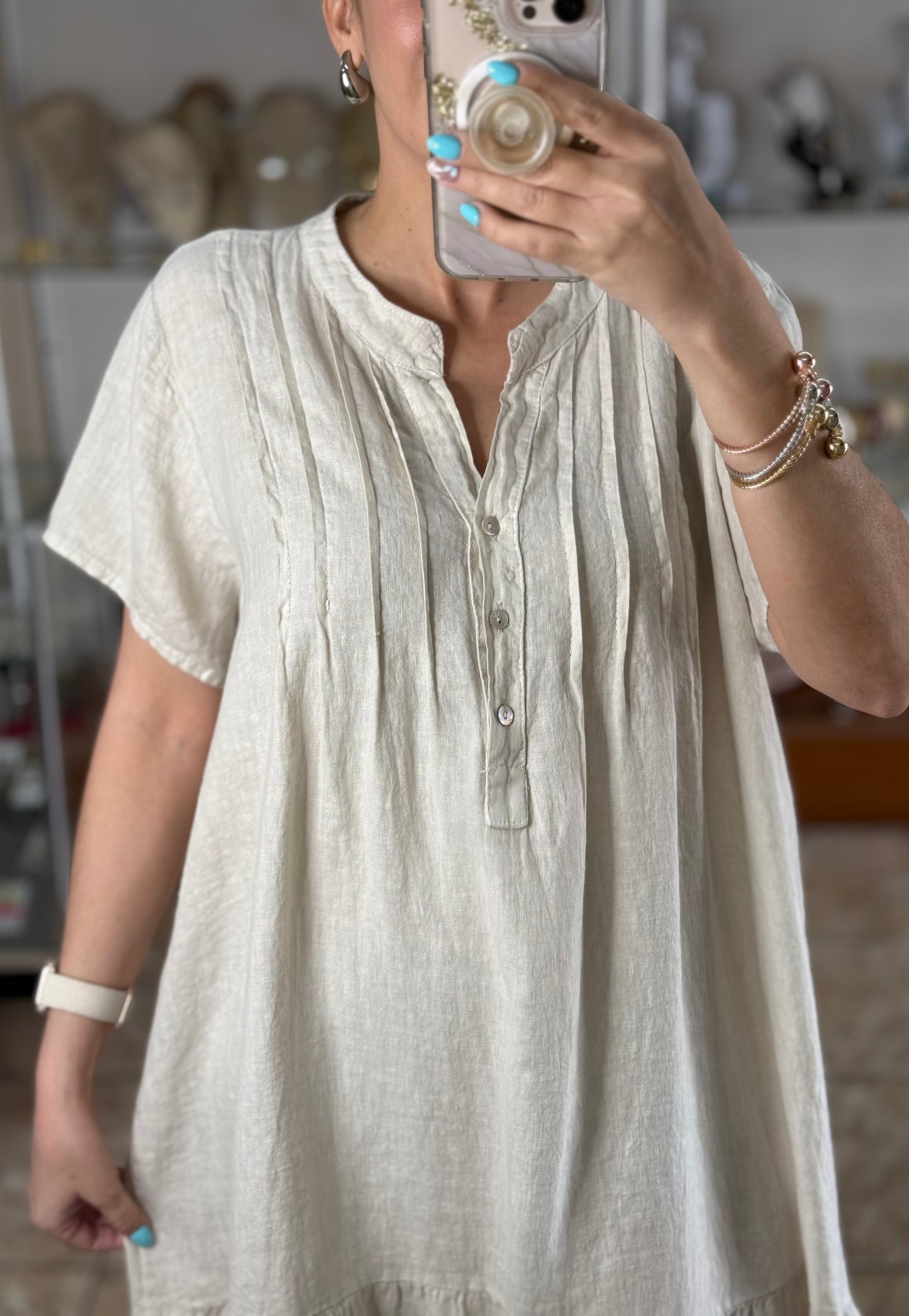 Eyelet Trim OS Linen Midi Dress (FINAL SALE)