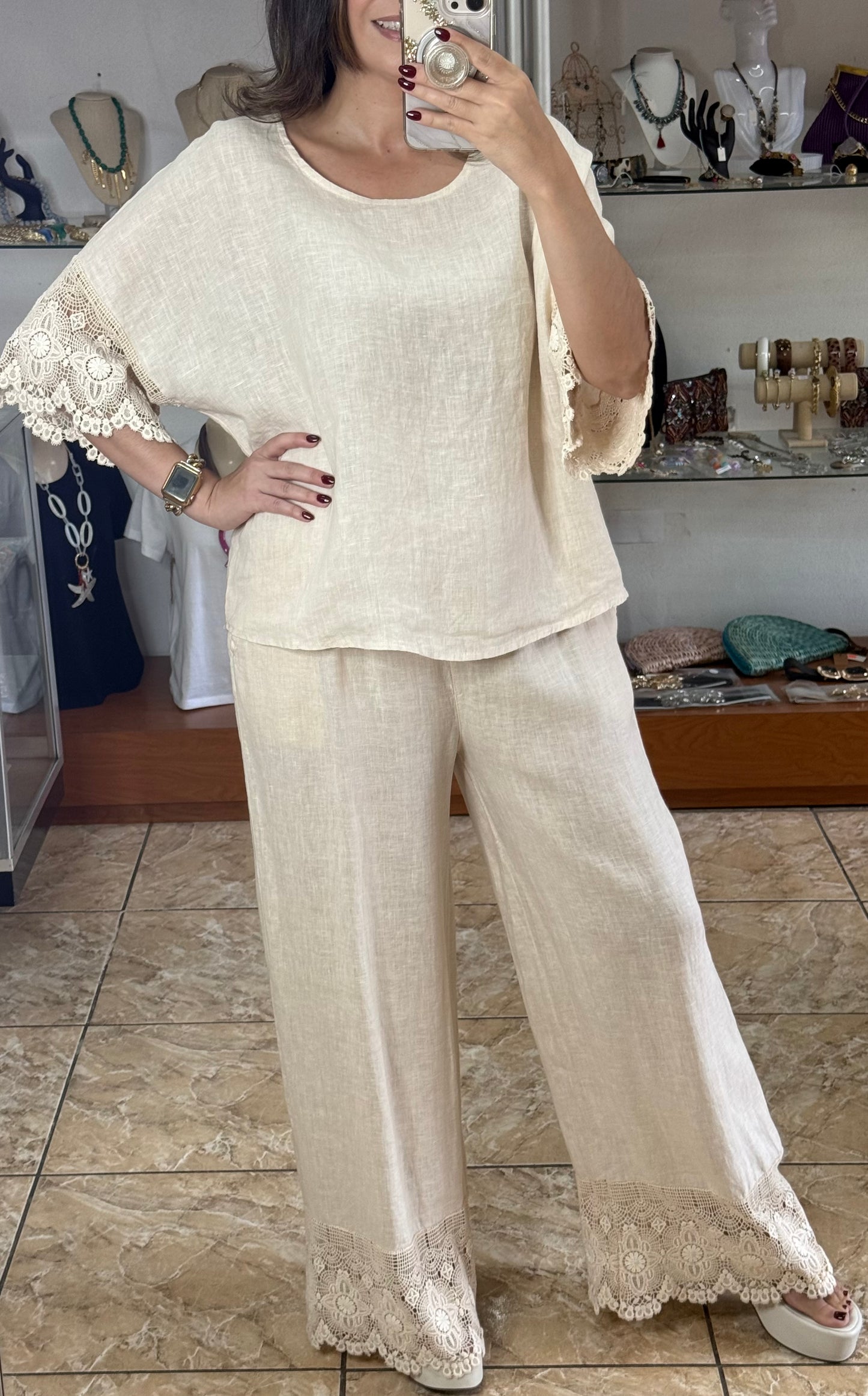 Crochet Trim OS Linen Set (NO RETURNS OR EXCHANGE)