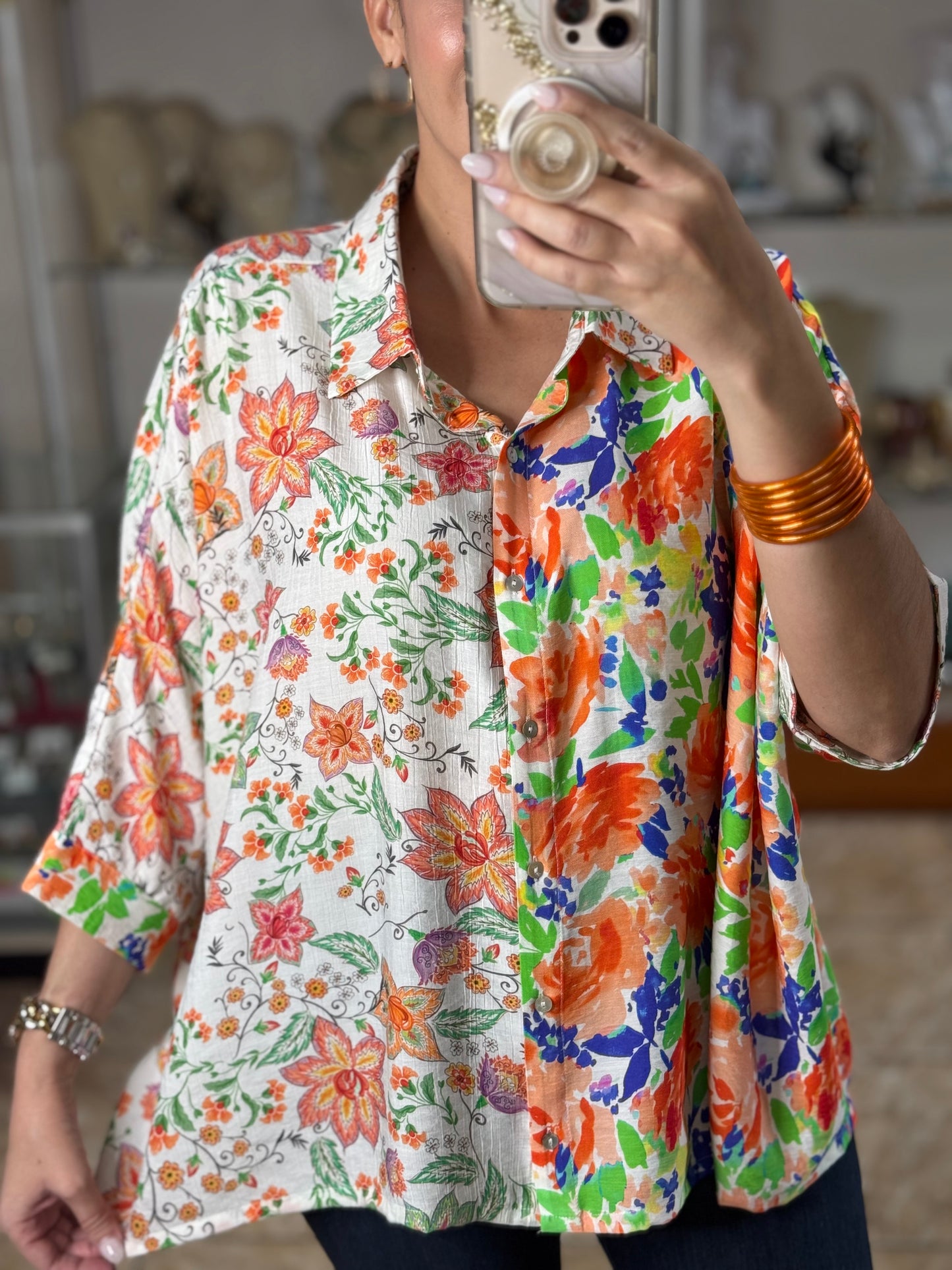 Orange Mix Floral Tunic Top