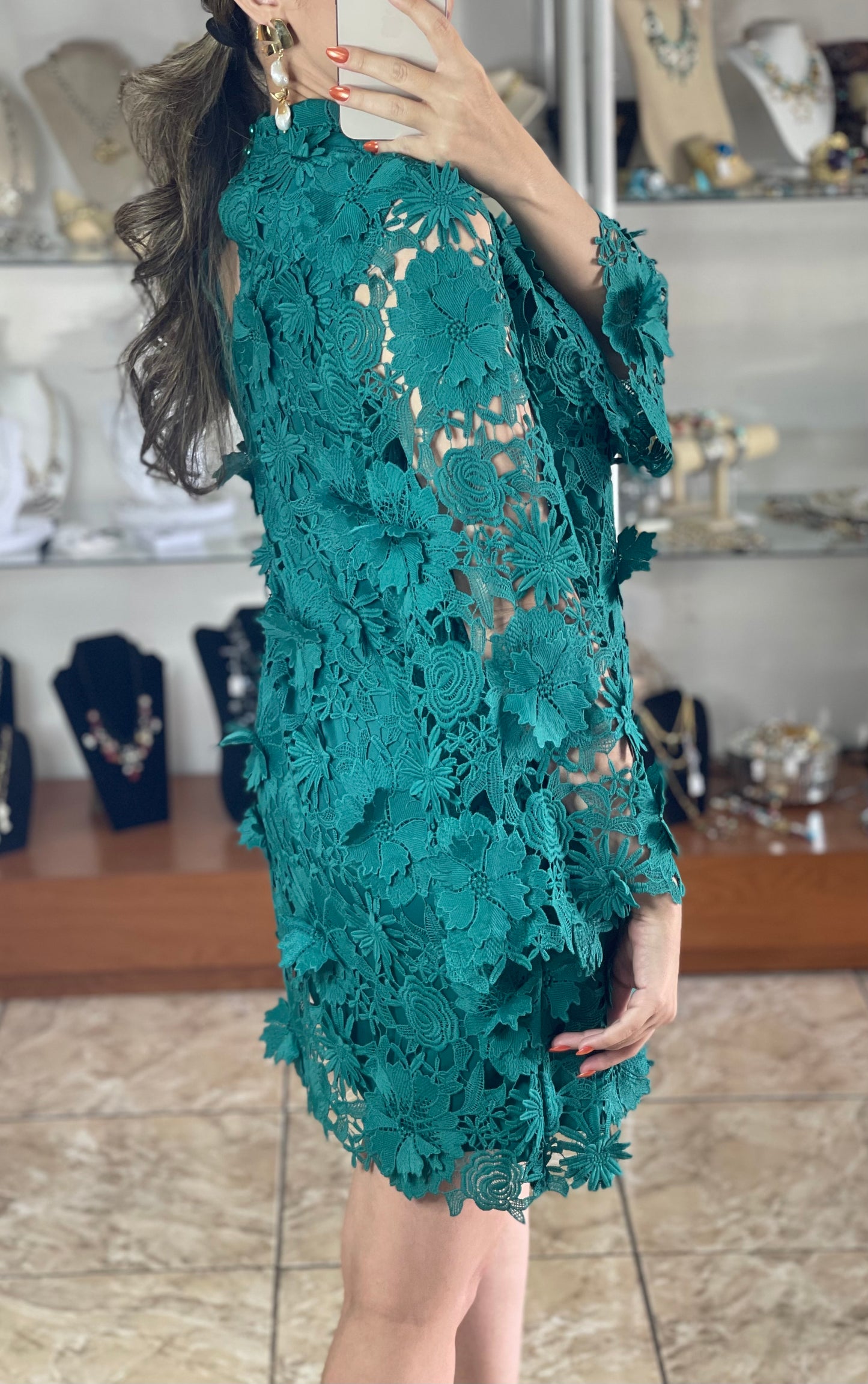 Teal Lace Mini Dress