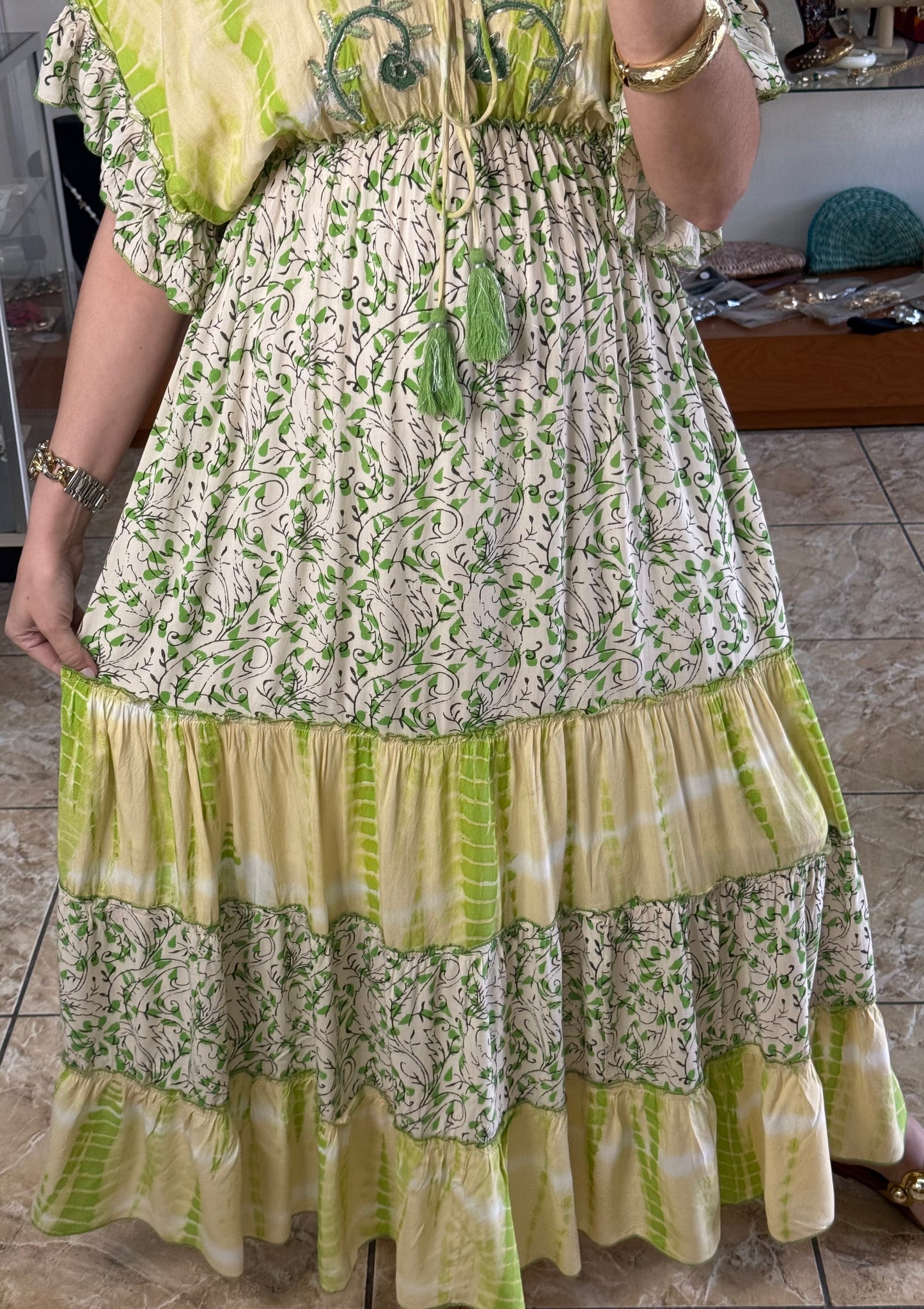 Green OS Bohemian Maxi Dress (NO RETURNS OR EXCHANGE)