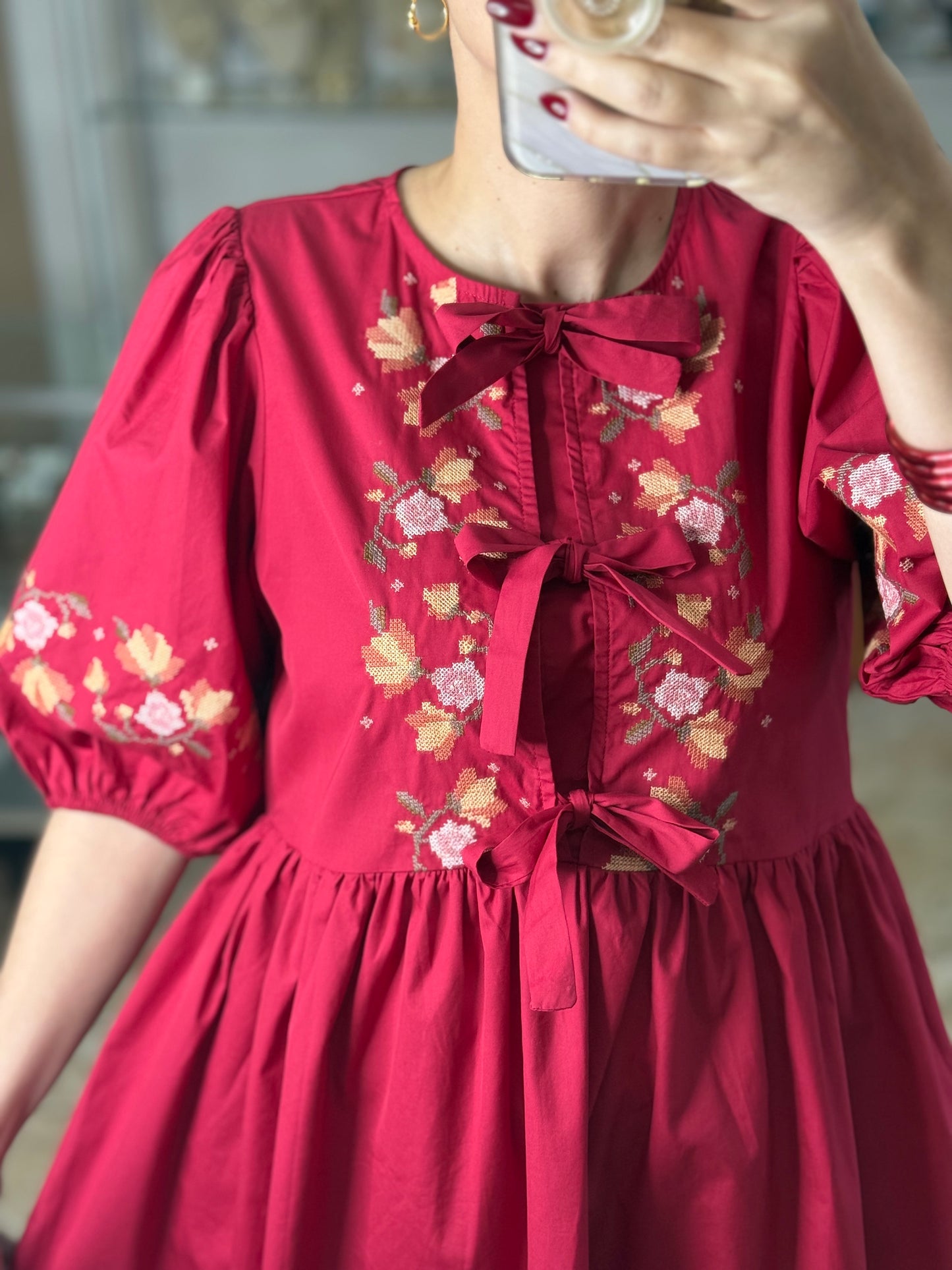 Red Floral Doll Dress