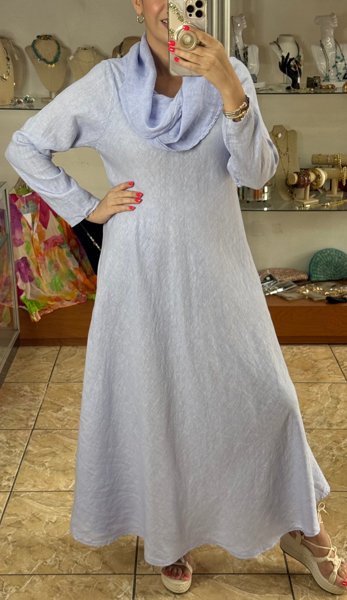 Marena OS Maxi Linen Dress (NO RETURNS OR EXCHANGE)