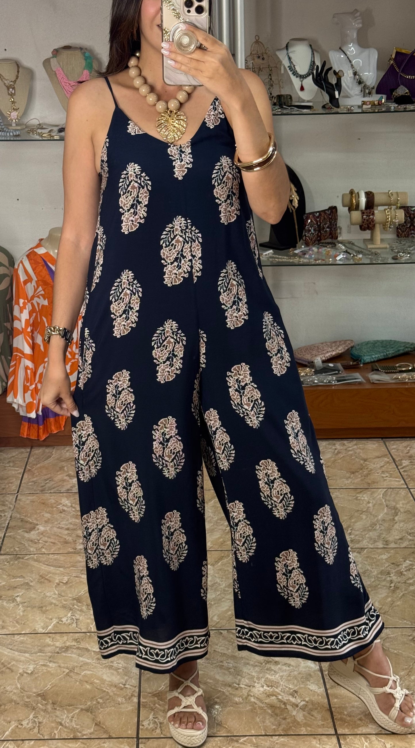 Navy/Brown Mix Jumpsuit