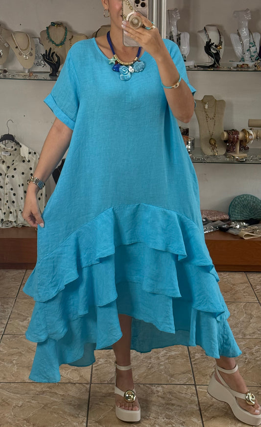 OS Ruffle Tiered Linen Midi Dress (NO RETURNS OR EXCHANGE)