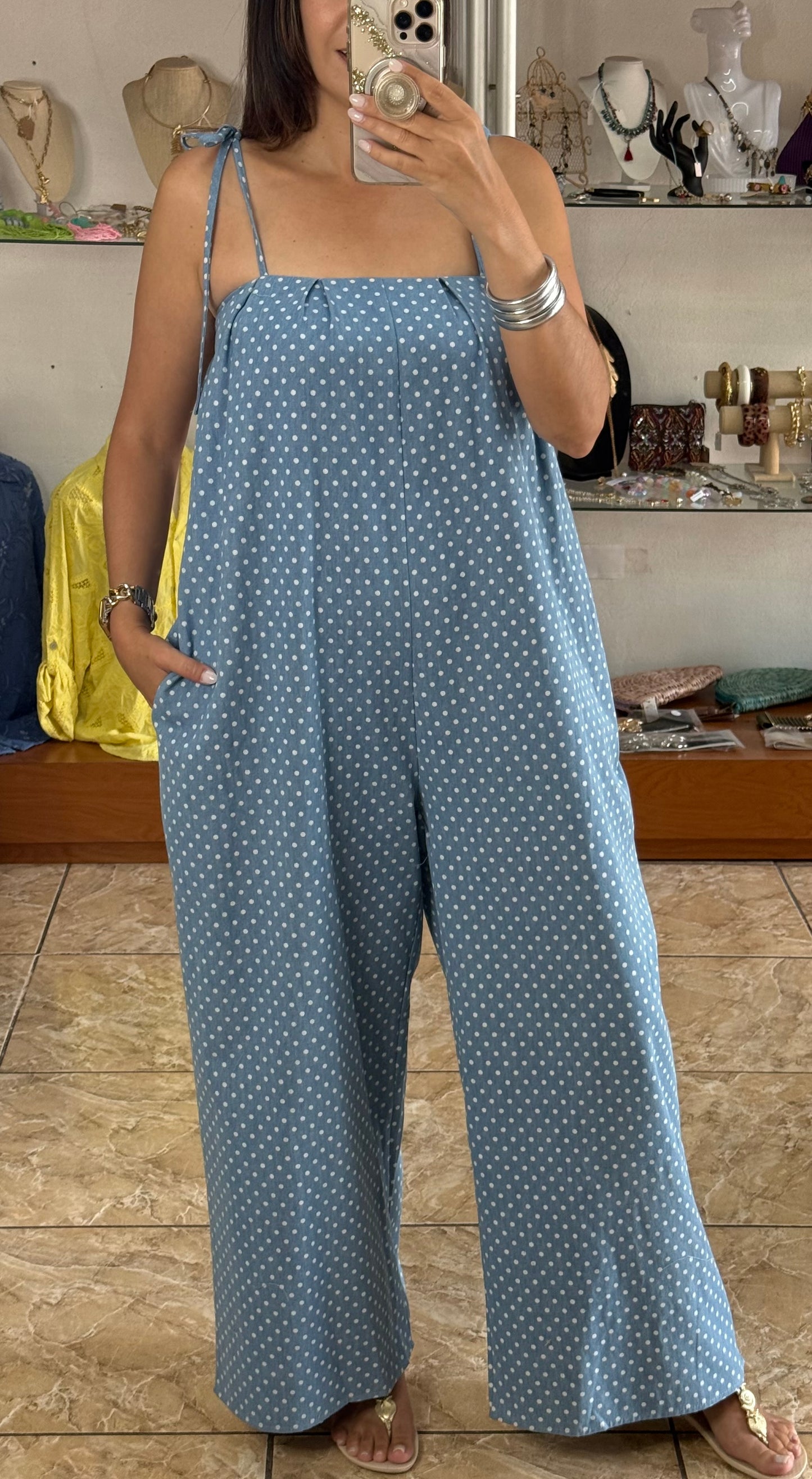 Polkadots Denim Jumpsuit