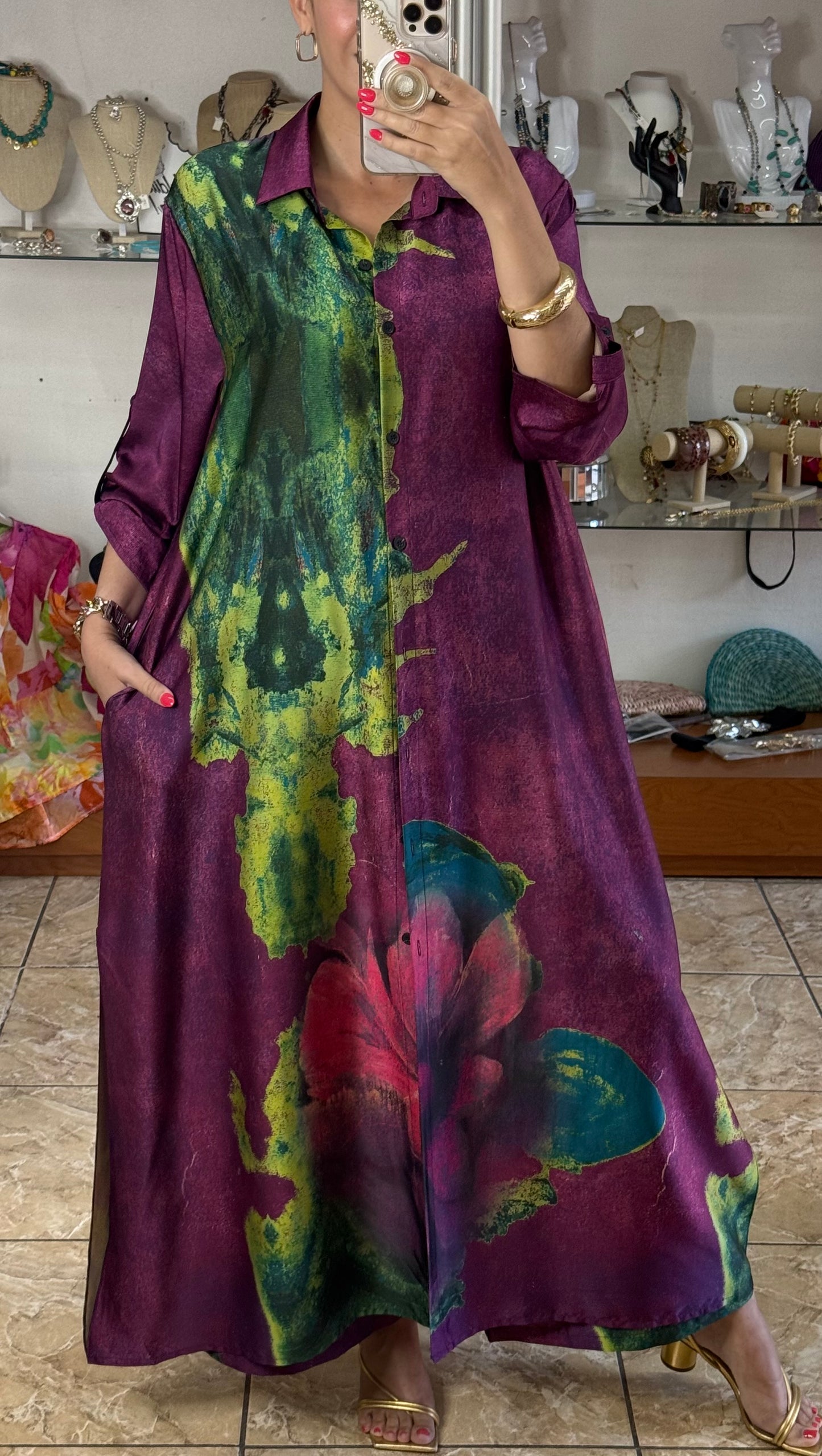 Purple/Green OS Silk Pant Set (NO RETURNS OR EXCHANGE)