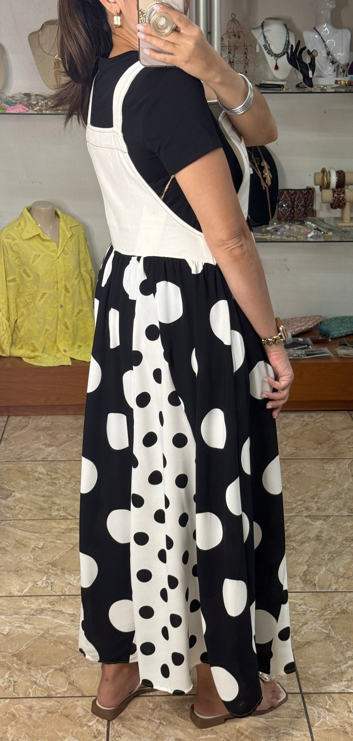Black Mix Polkadot Overall Dress (REGULAR & PLUS) (TOP SOLD SEPARATELY)