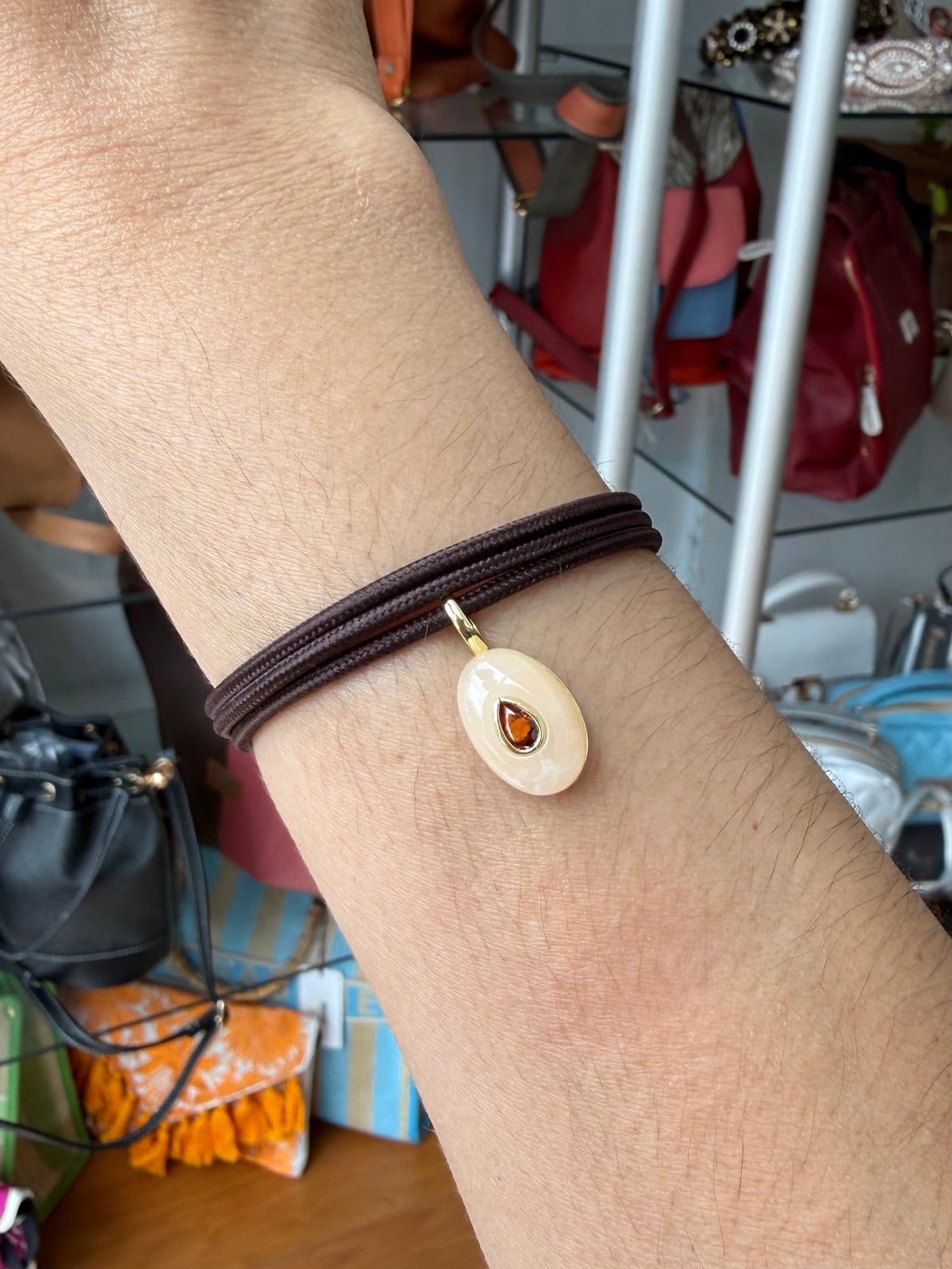 Brown Metallic Cord Necklace with Pendant (FINAL SALE)