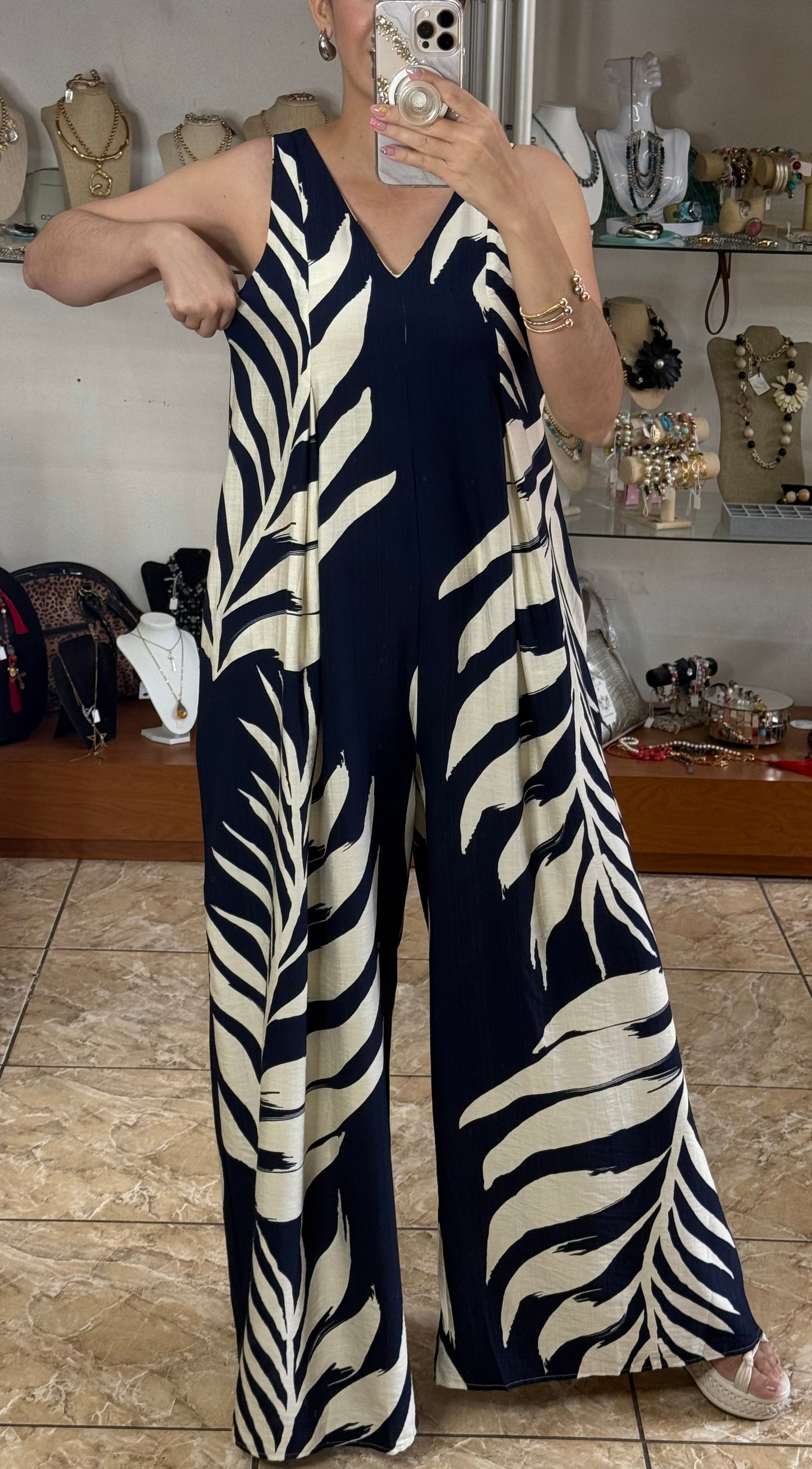 Navy/Ivory Wide Leg Jumpsuit