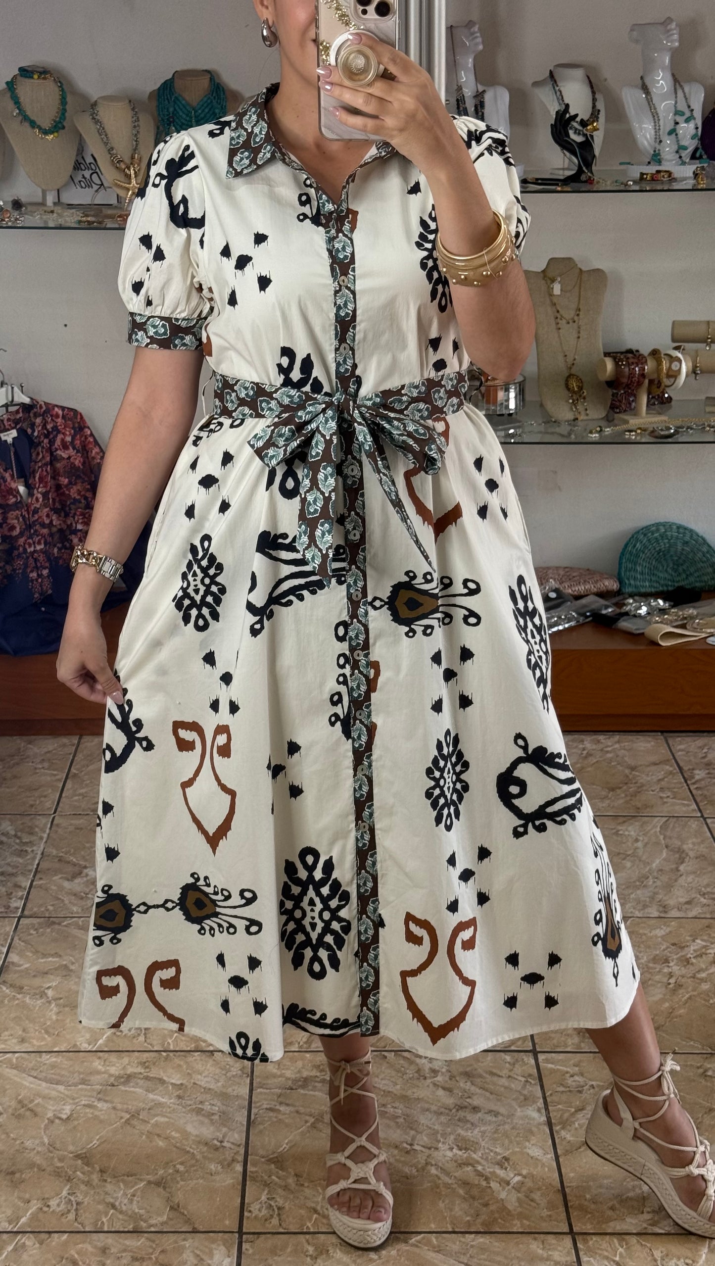 Ivory Mix Boho Print Midi Dress