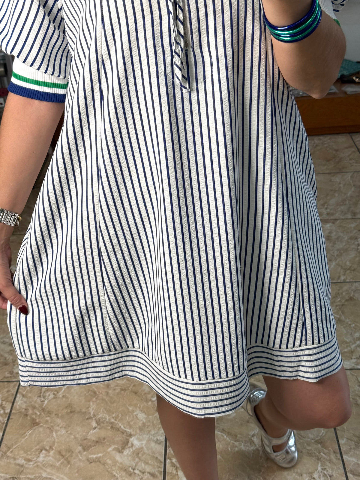 Collared Half-Zip Striped Tunic Dress