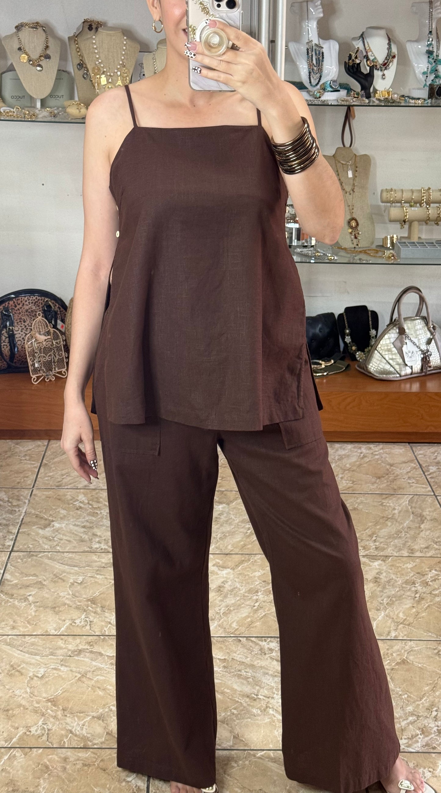 Chocolate Top and Pant Set (Open Sides)