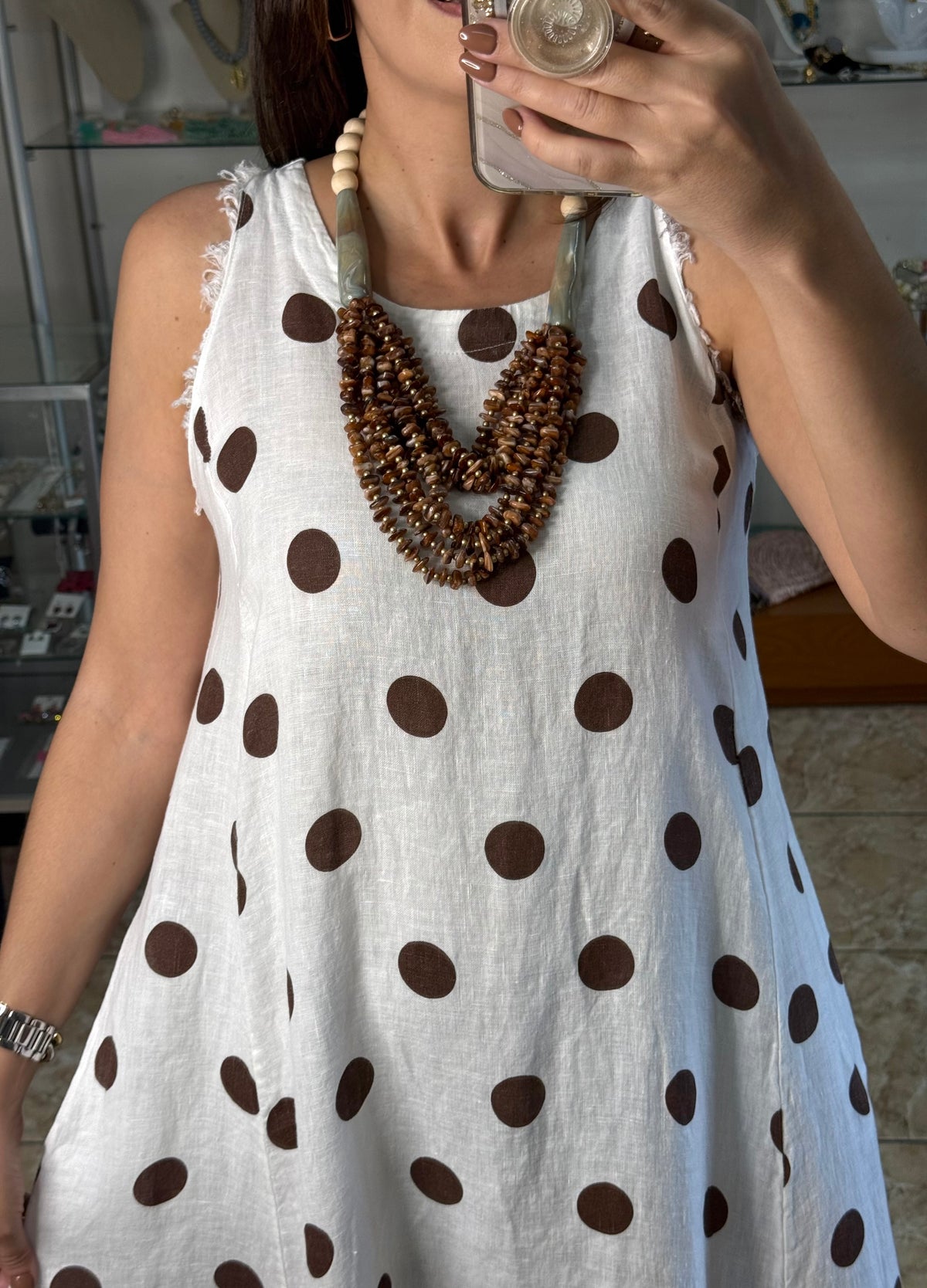 OS Linen Sleeveless Polka Dots Dress (NO RETURNS OR EXCHANGE)