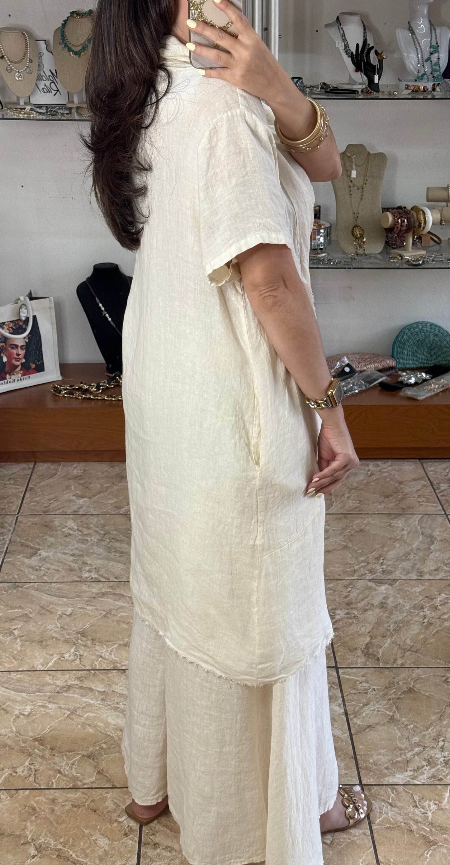 Long Top & Pant OS Linen Set (NO RETURNS OR EXCHANGE)