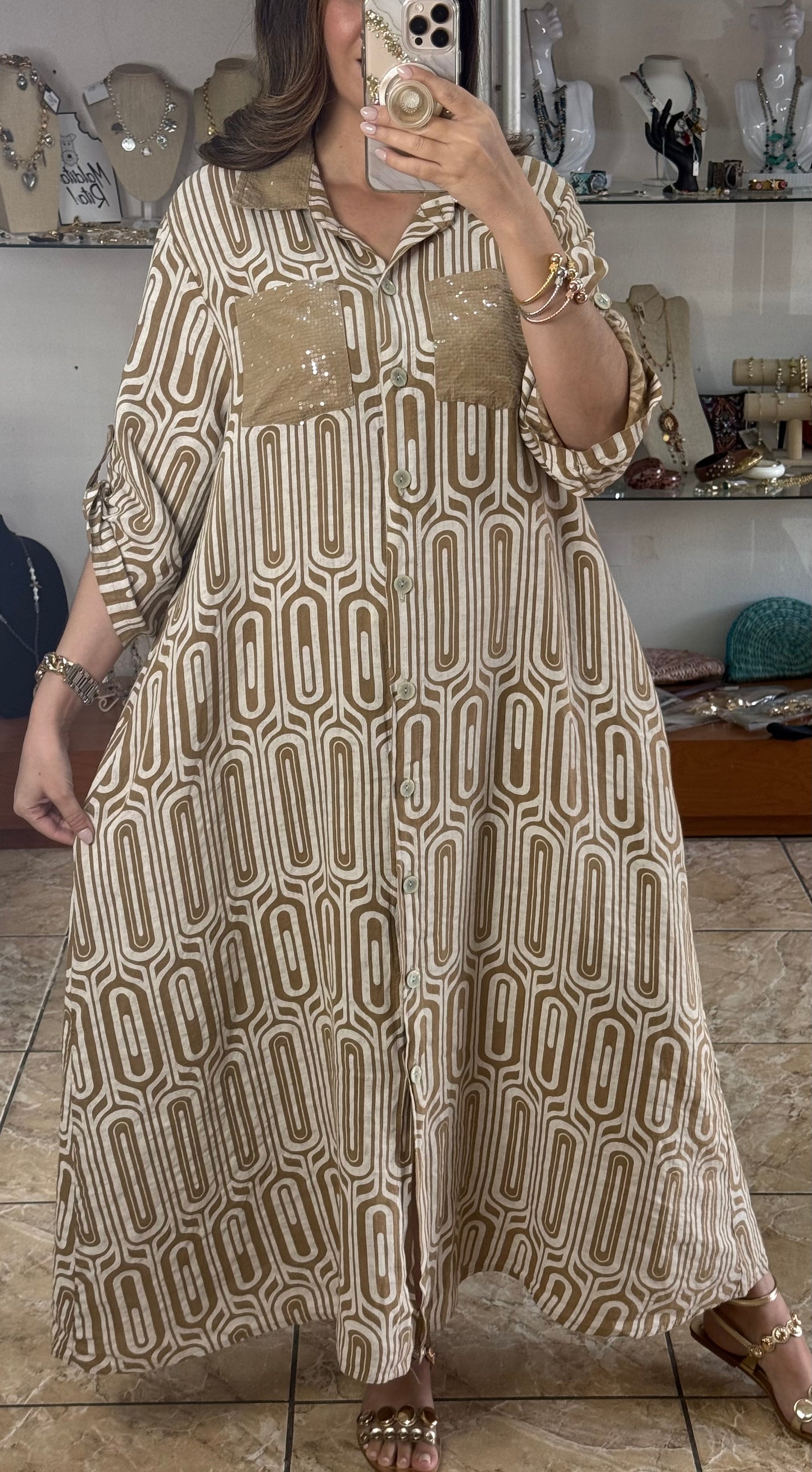 OS Geometric Linen Maxi Dress (NO RETURNS OR EXCHANGE)