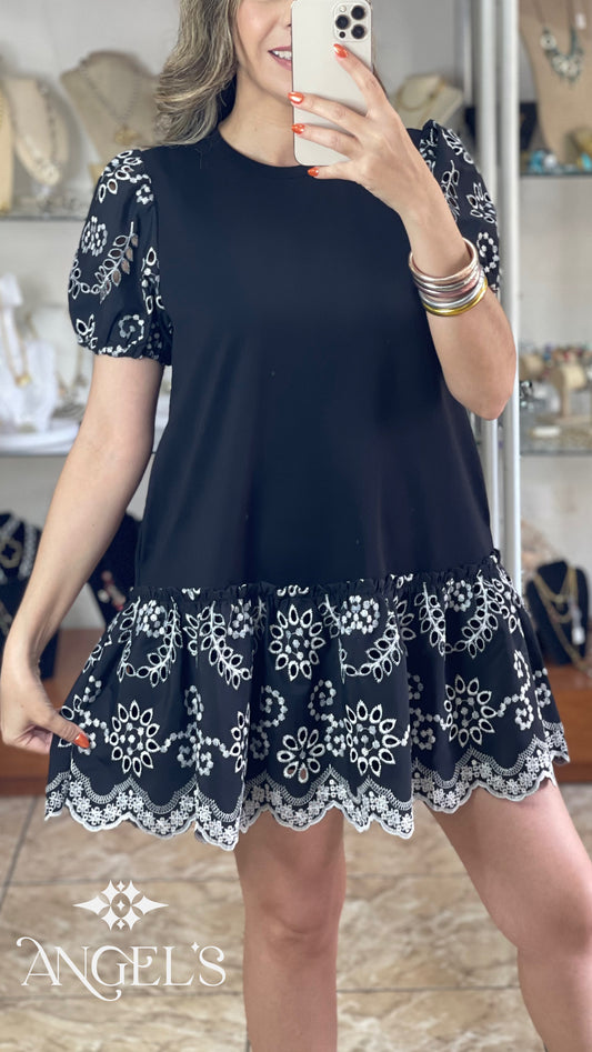 Black Eyelet Mini Dress