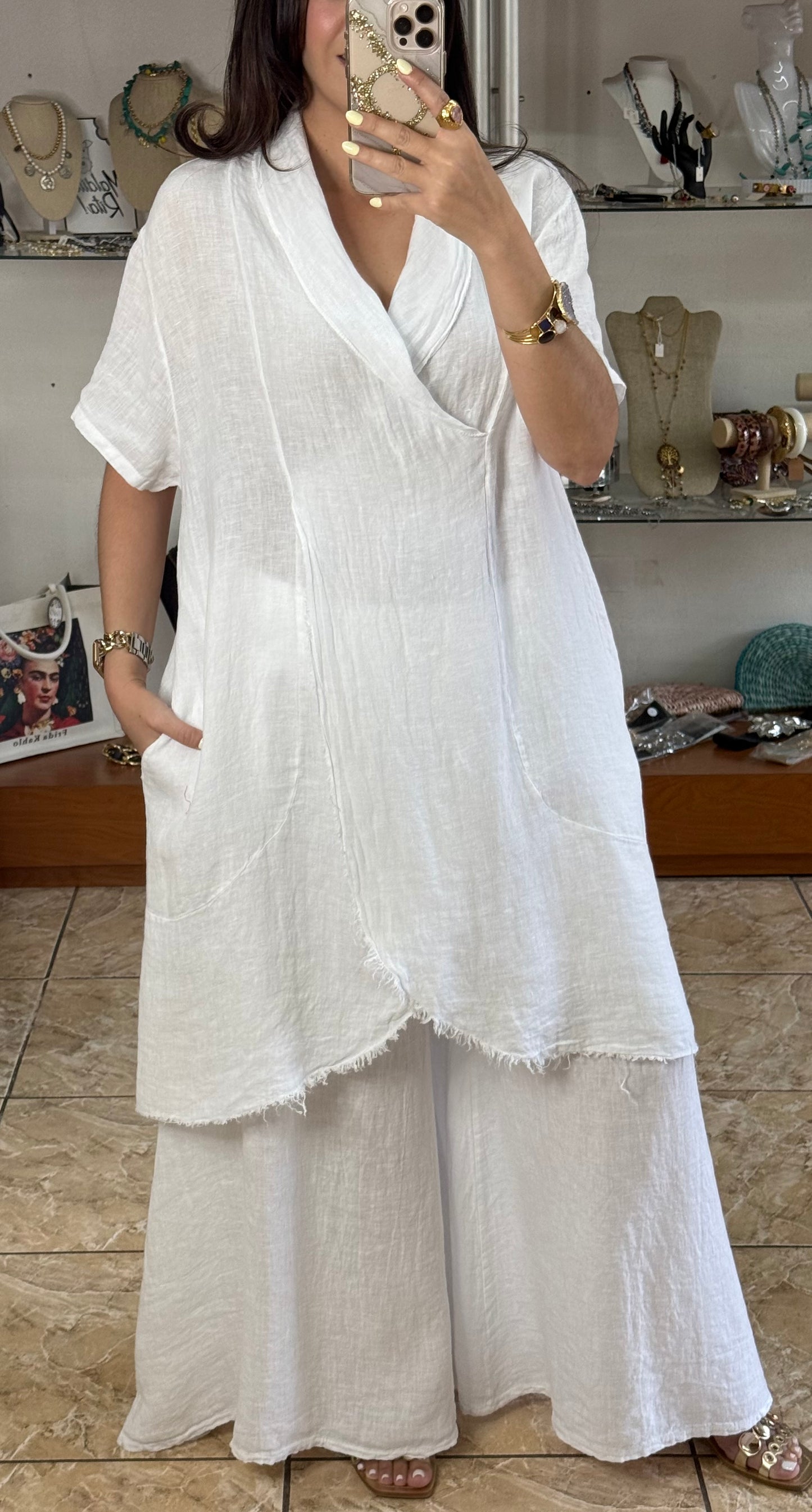 Long Top & Pant OS Linen Set (NO RETURNS OR EXCHANGE)