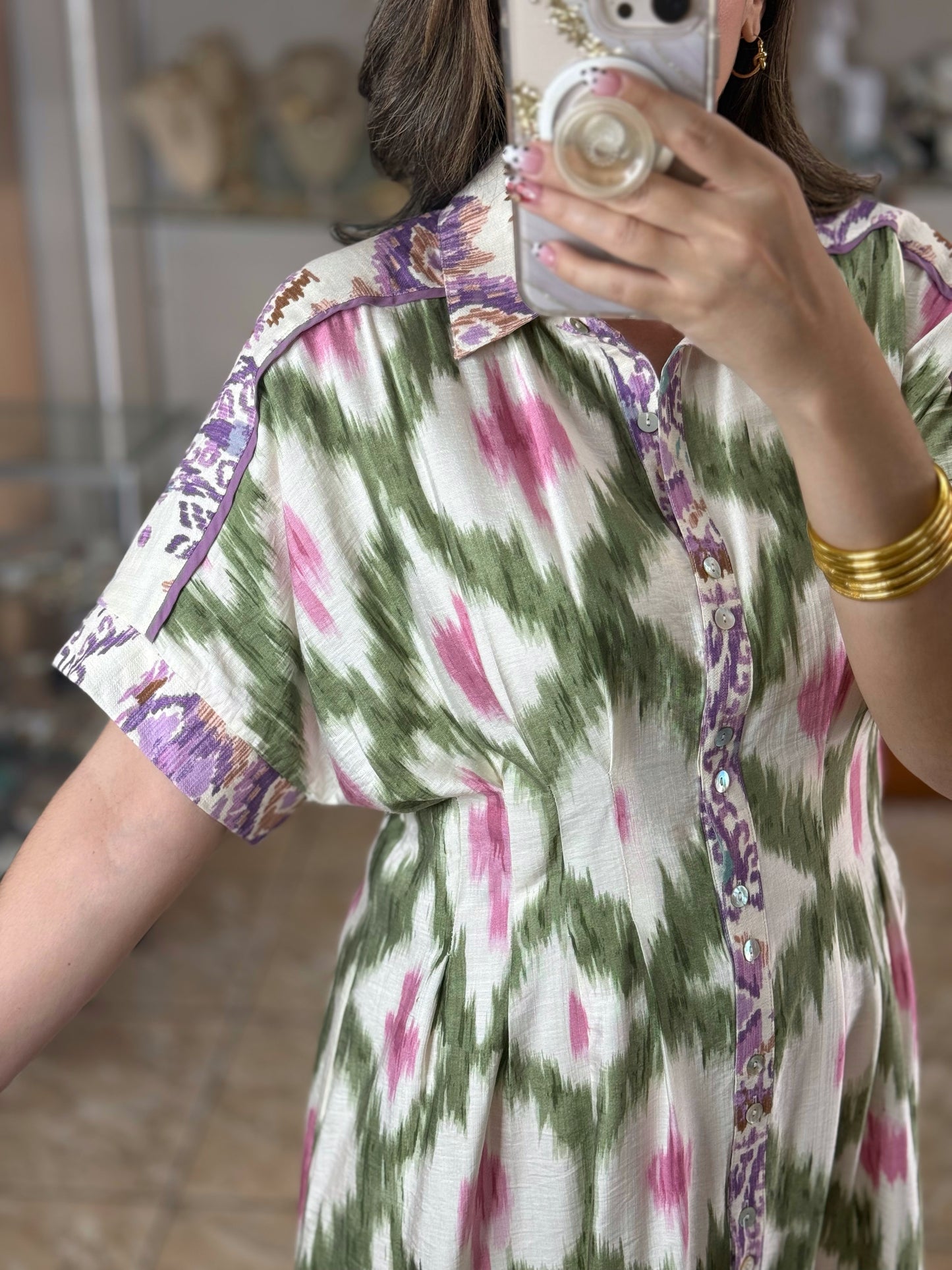 Olive Mix Button Down Dress