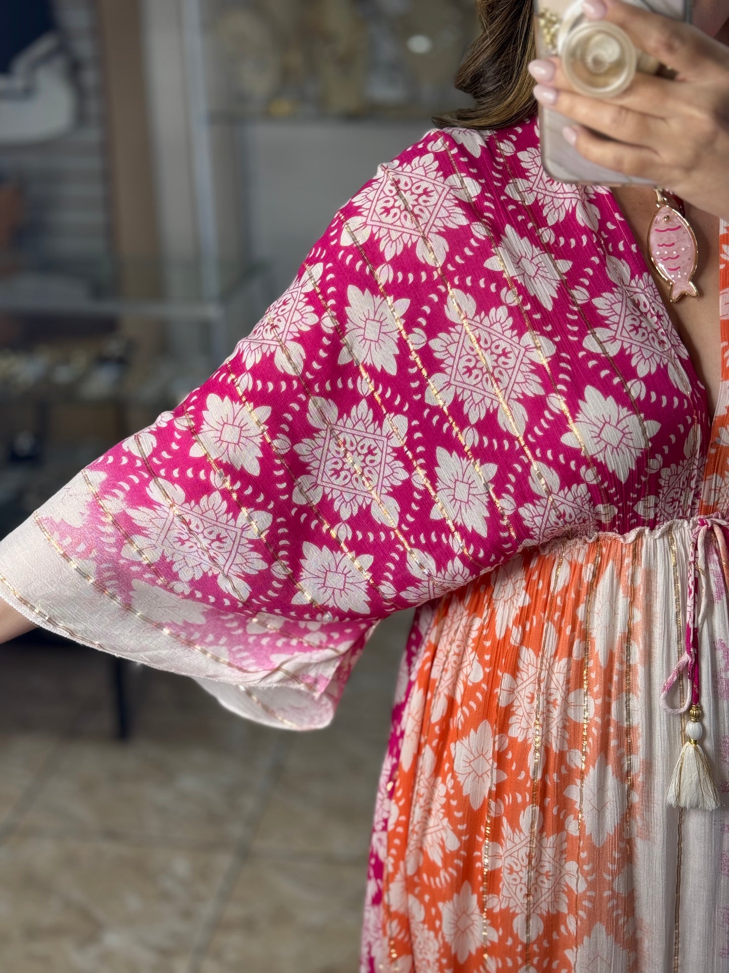 Pink/Orange OS Boho Maxi Dress (NO RETURNS OR EXCHANGE)