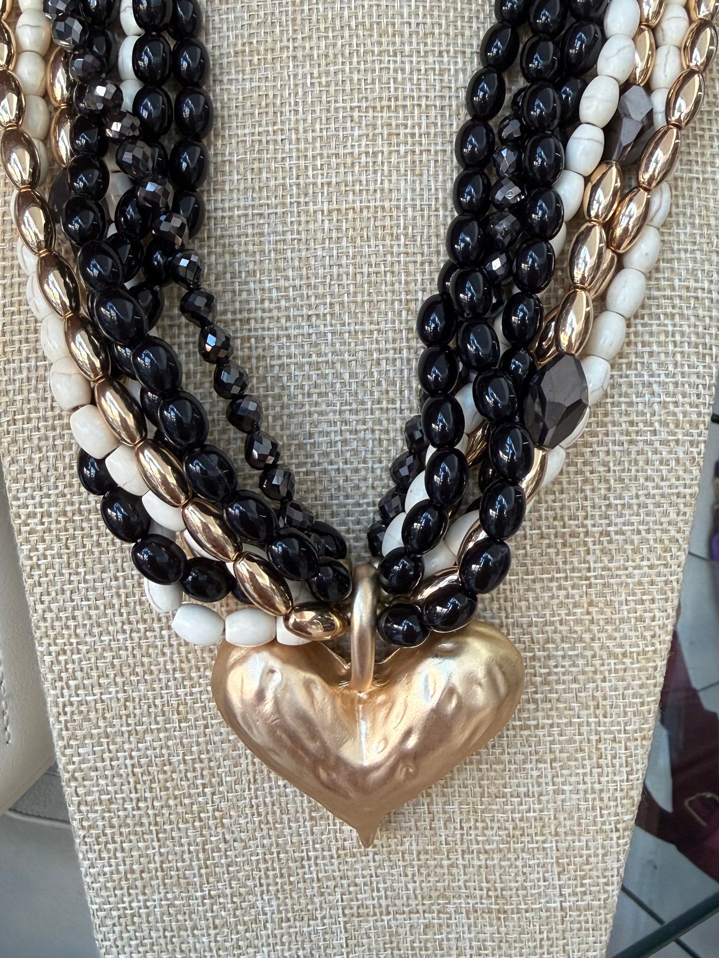 Beads and Gold Heart Necklace