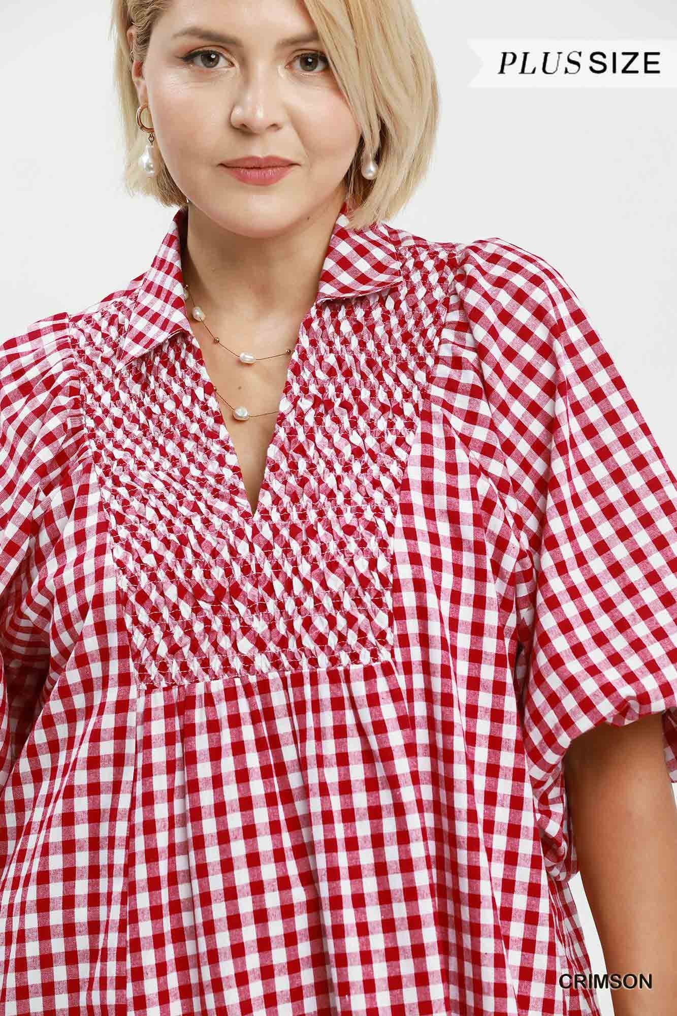 Puff Sleeve Plaid Midi Dress (PLUS)