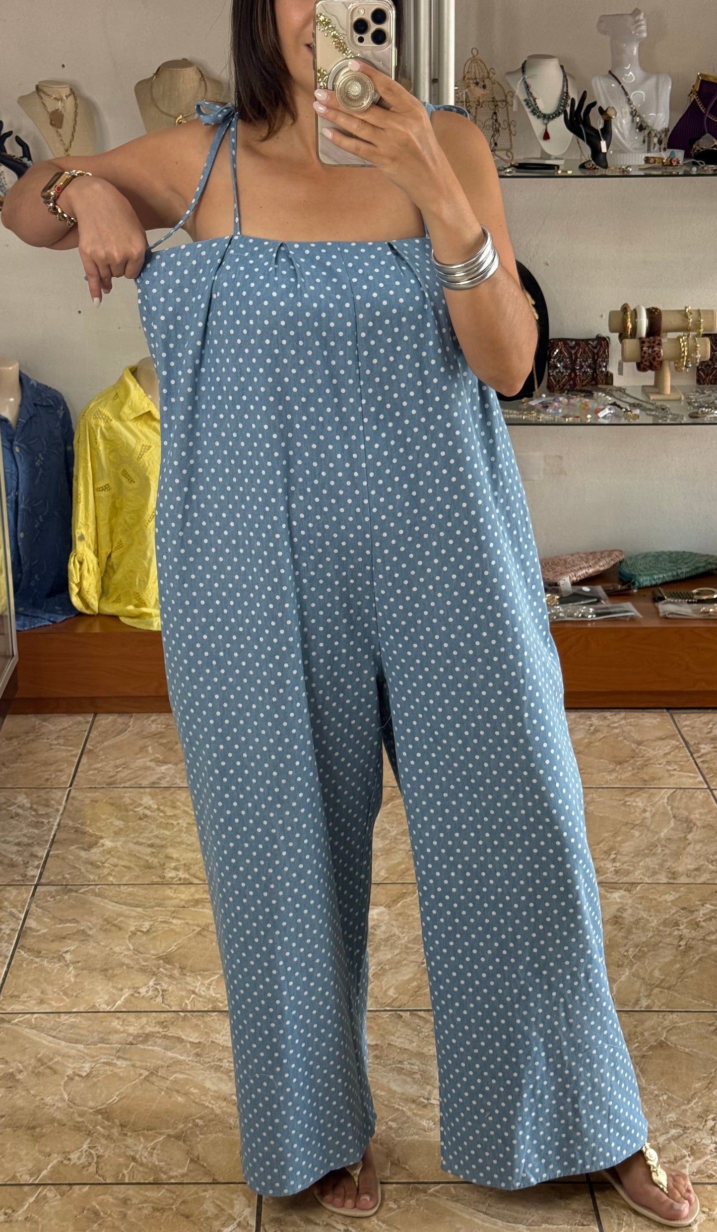 Polkadots Denim Jumpsuit