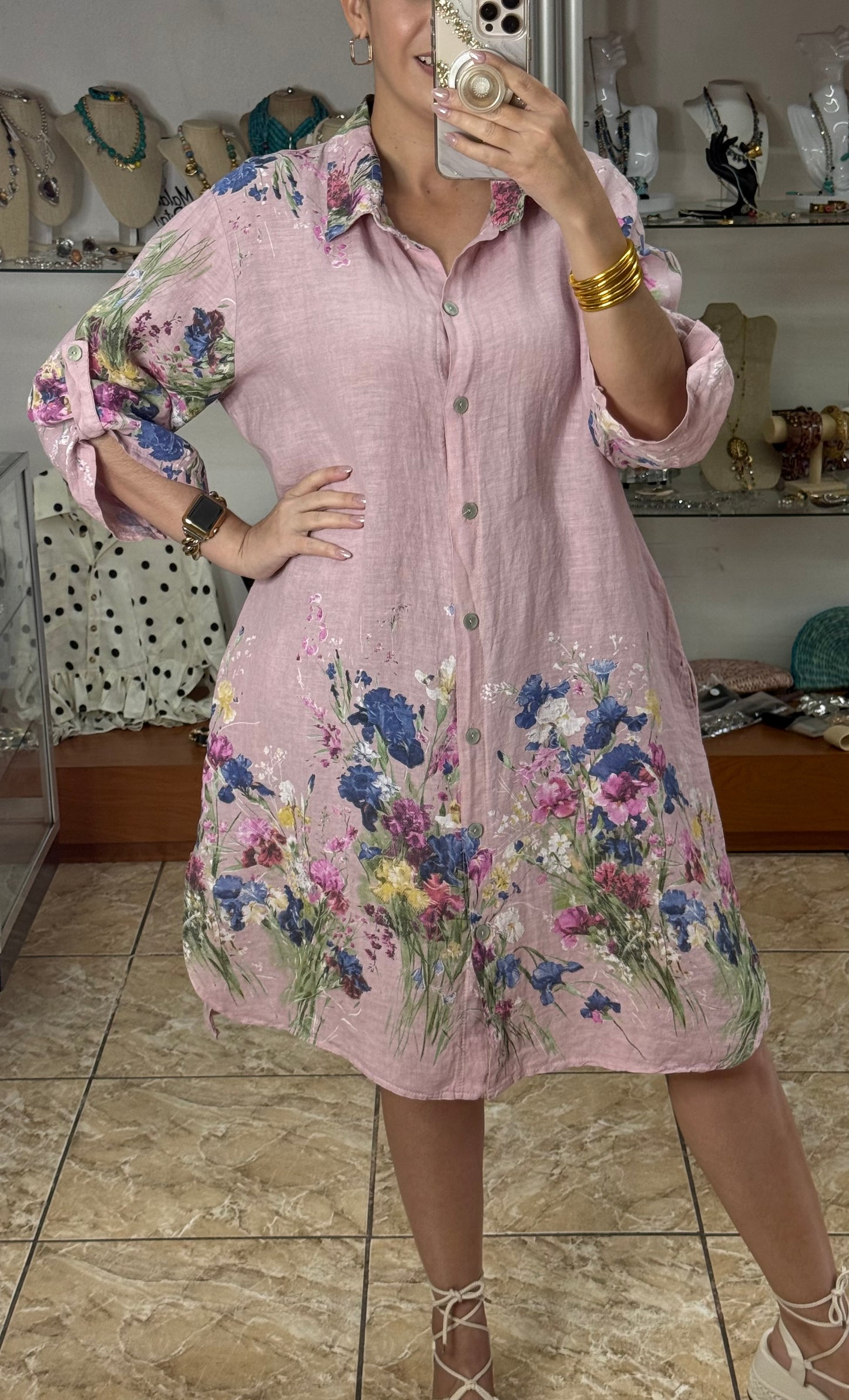 Floral OS Short Linen Dress (NO RETURNS OR EXCHANGE)