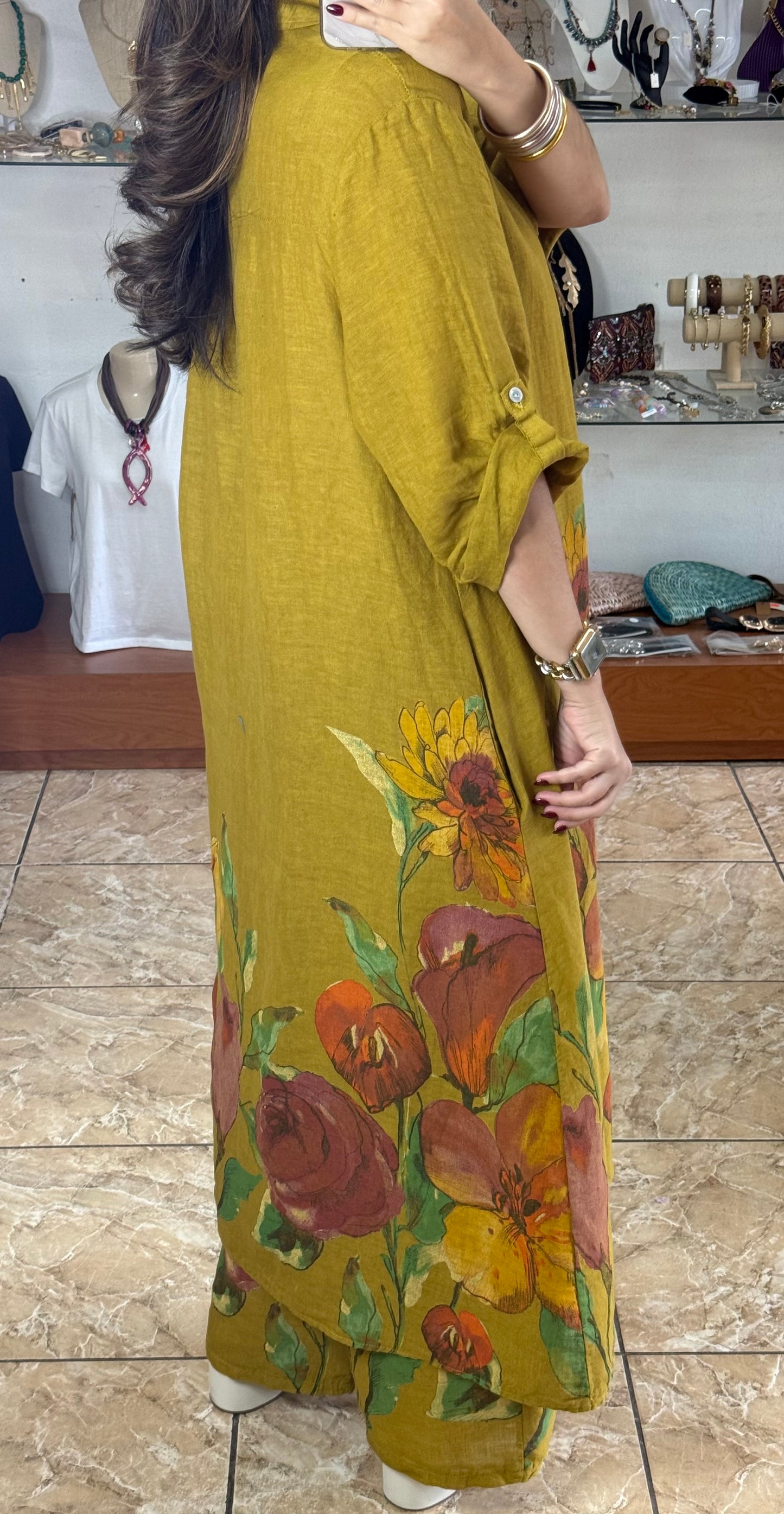 OS Shirt Dress & Pant Floral Linen Set (NO RETURNS OR EXCHANGE)