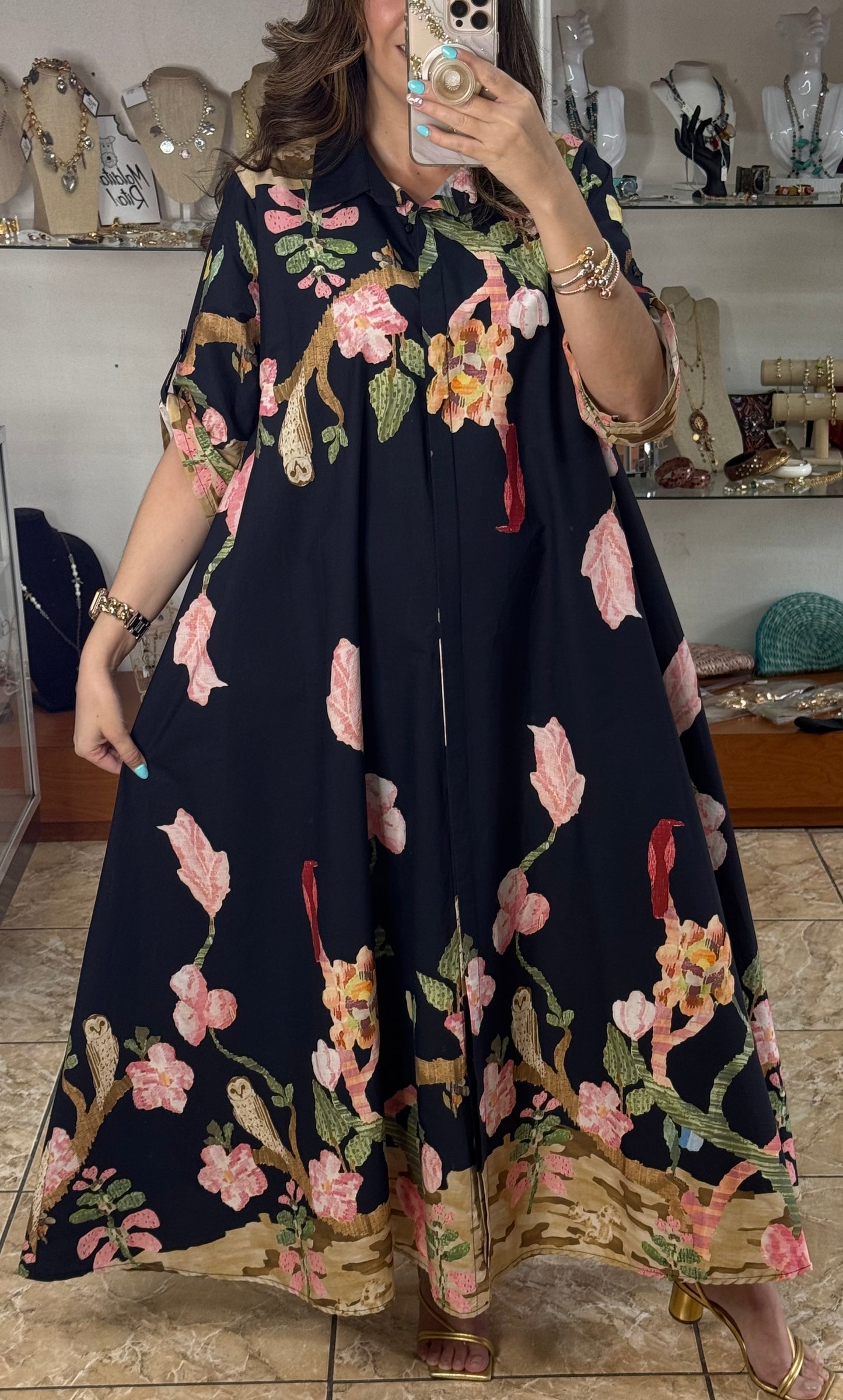 OS Flowers and Birds Maxi Dress (NO RETURNS OR EXCHANGE)