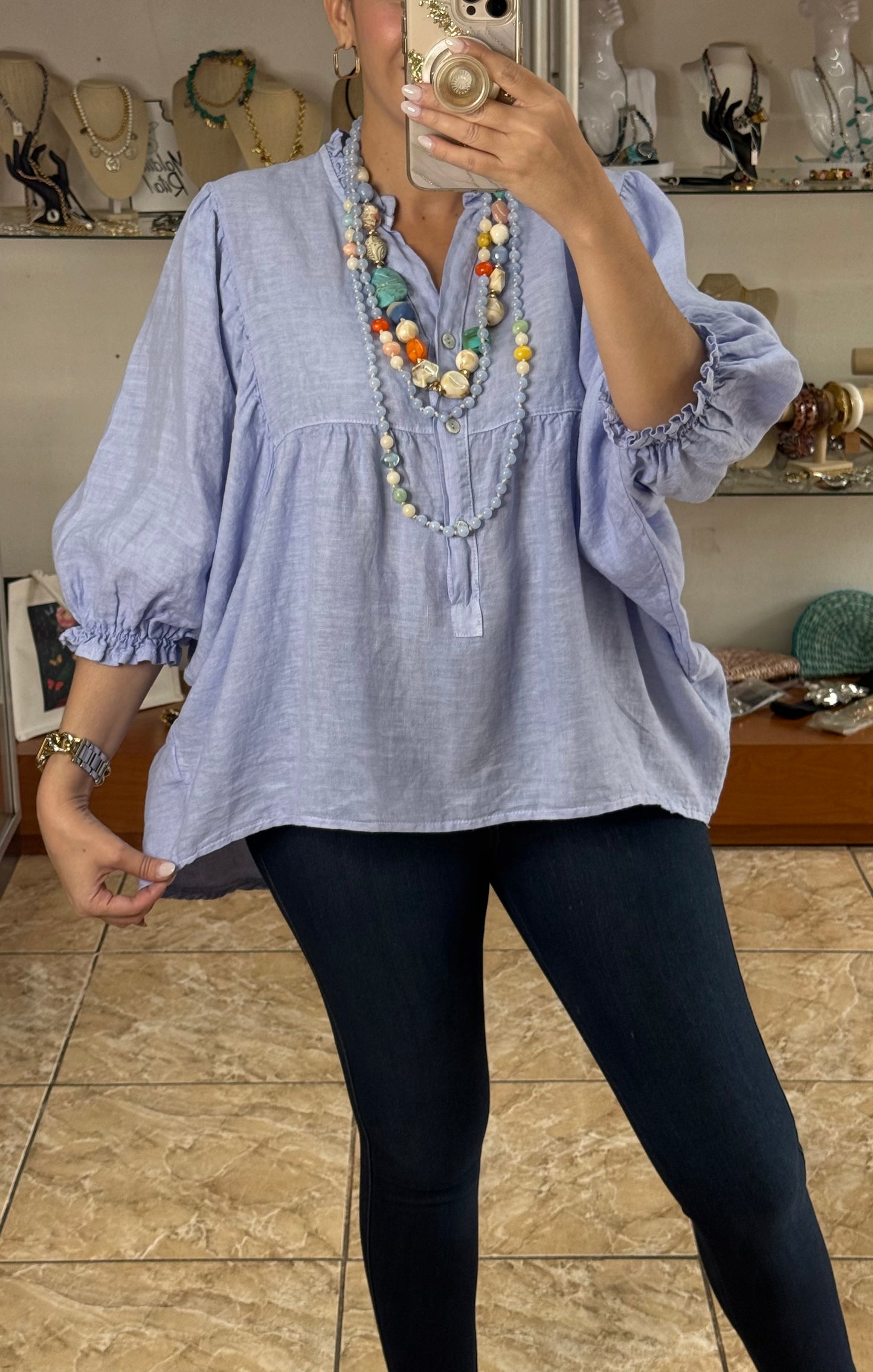 OS Babydoll Linen Top (NO RETURNS OR EXCHANGE)