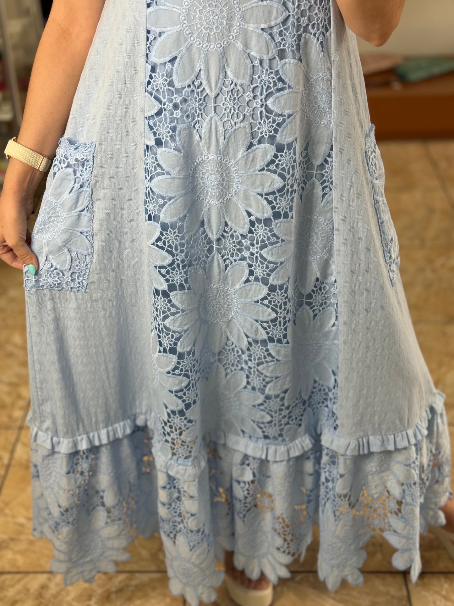 Light Blue Halter Floral Maxi Dress