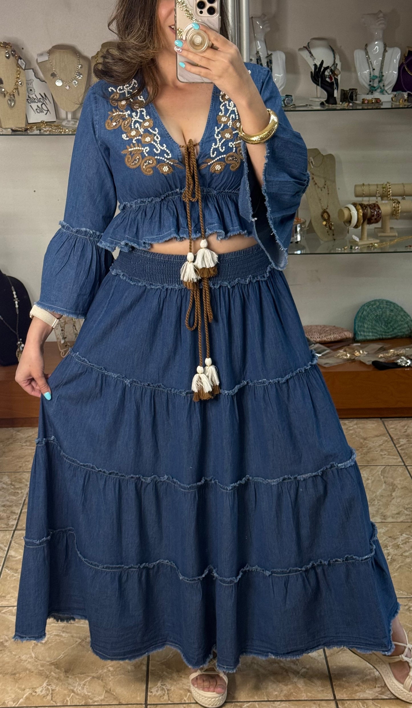 OS Denim Crop Top and Skirt Set (NO RETURNS OR EXCHANGE)