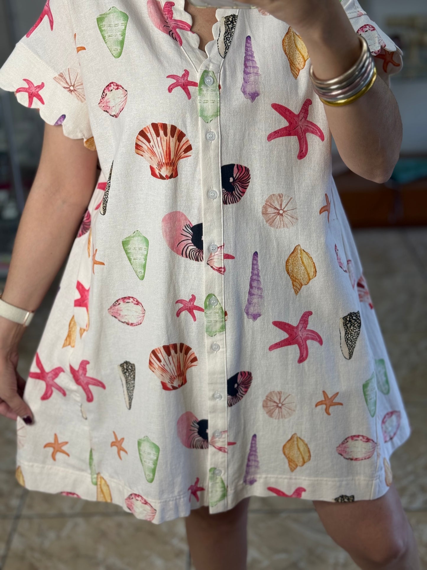 Coral Mix Seashell Mini Dress