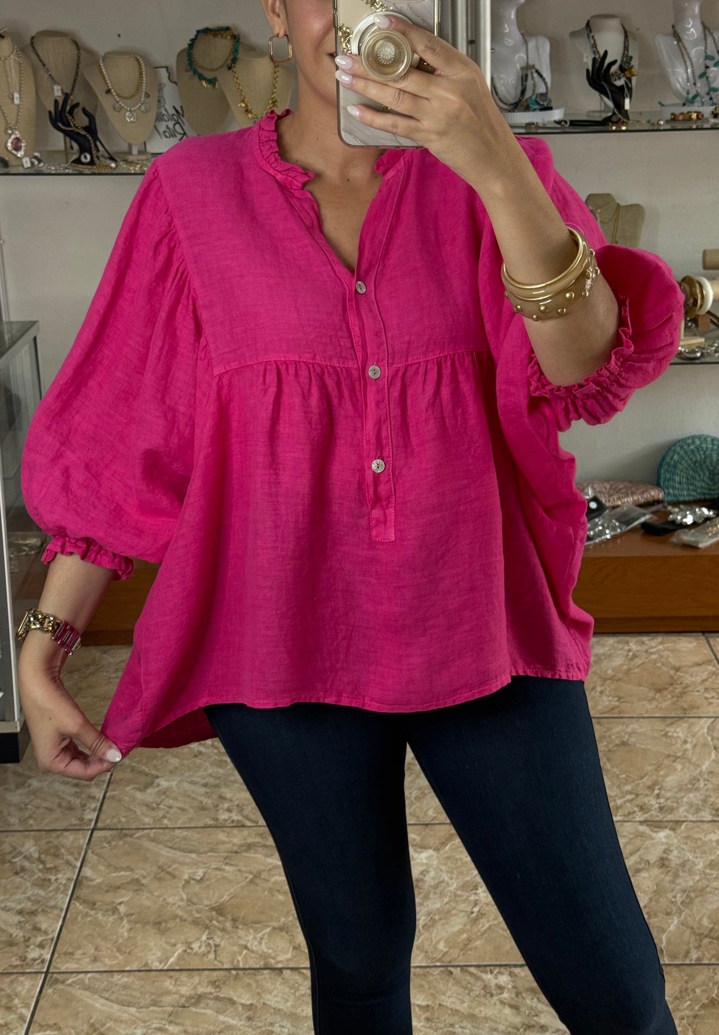 OS Babydoll Linen Top (NO RETURNS OR EXCHANGE)