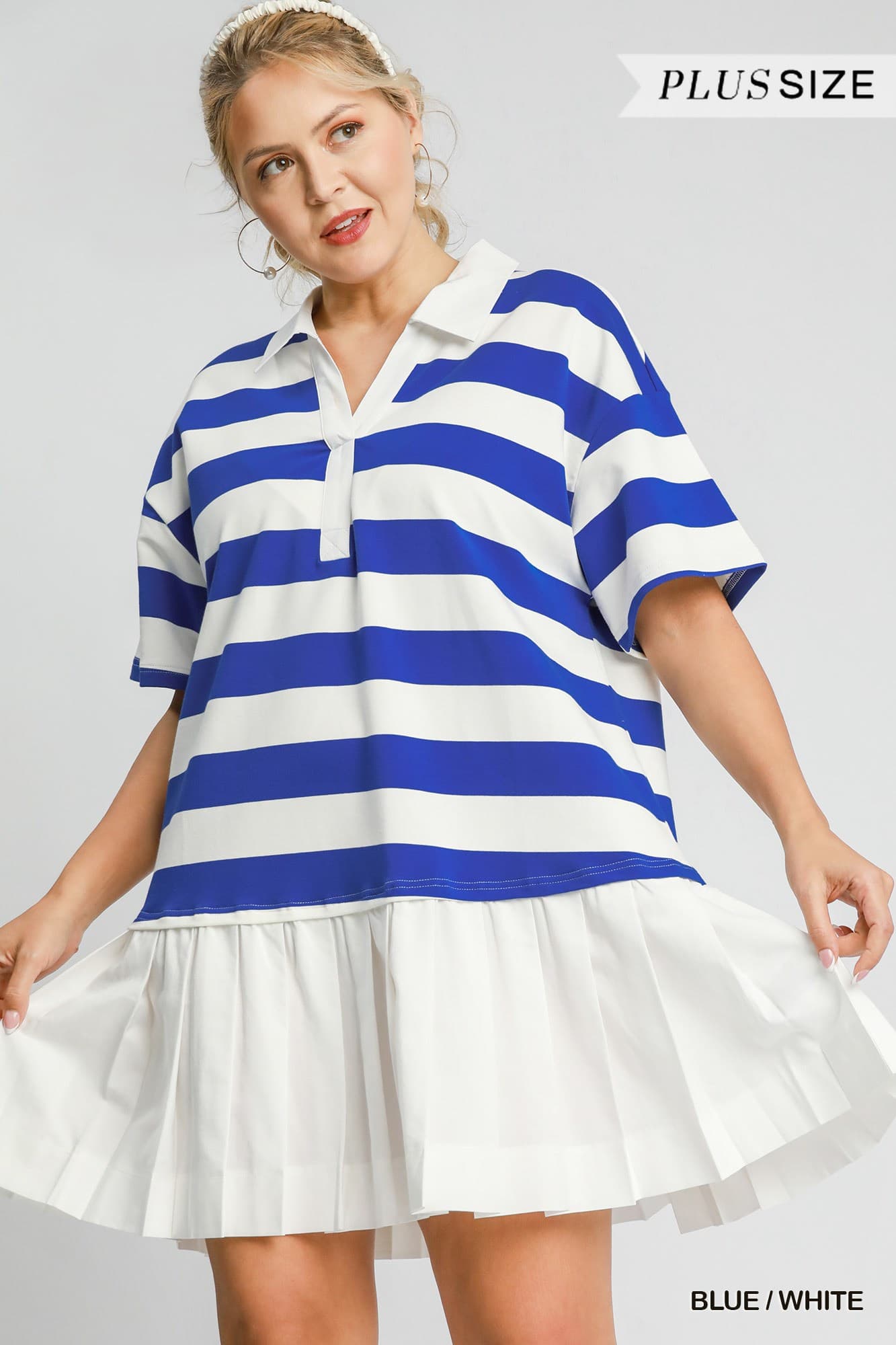 Stripes Polo Pleated Mini Dress (PLUS)