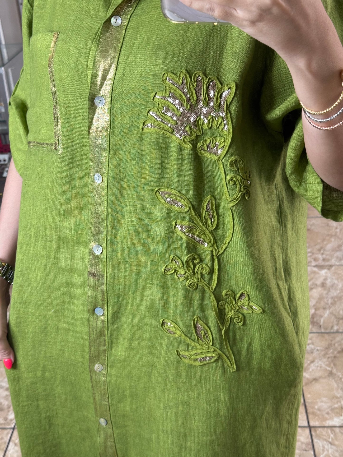 Gold Details Button Down OS Linen Maxi Dress (NO RETURNS OR EXCHANGE)