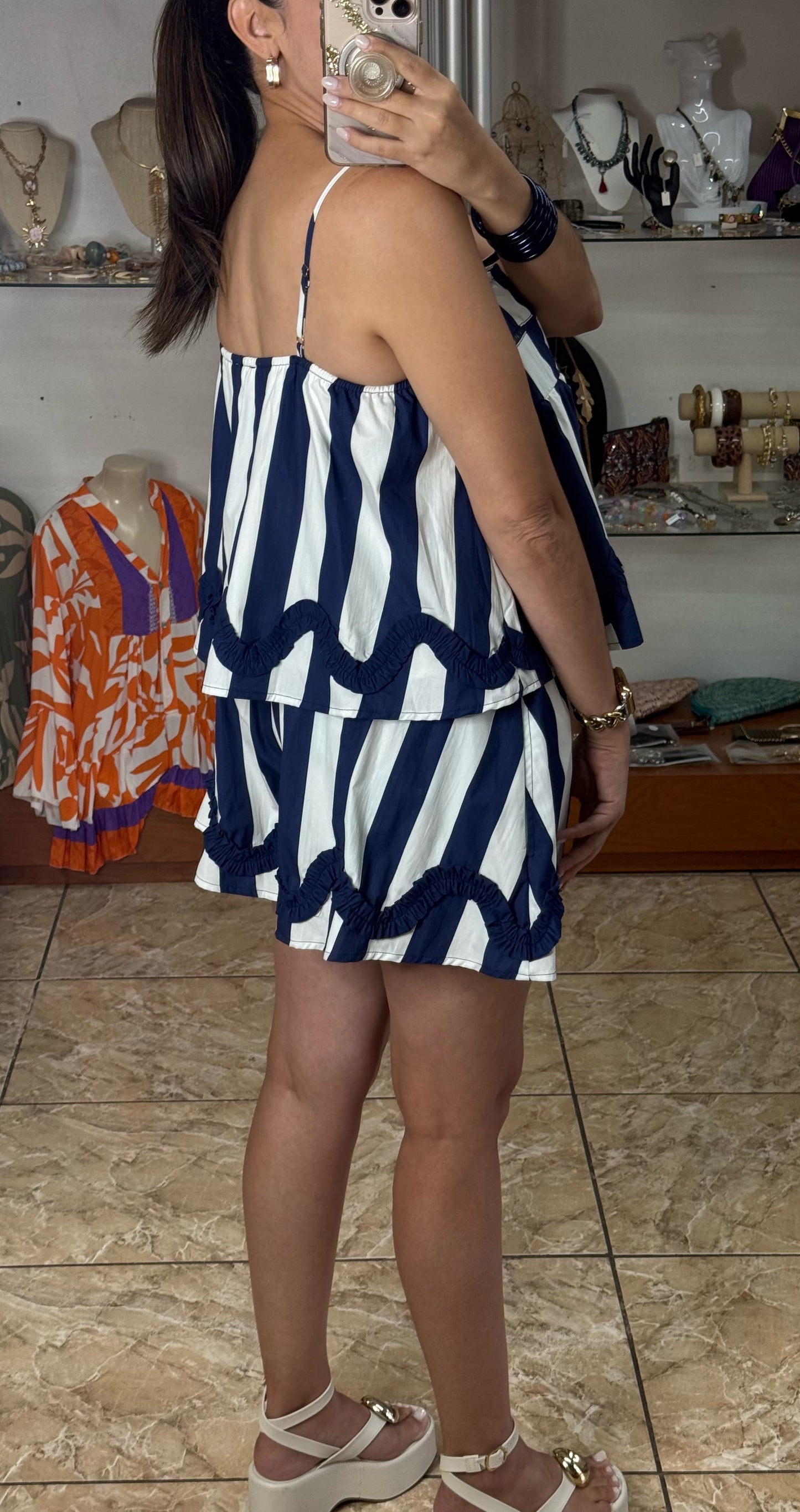 Navy/White Stripes Short Set (NO RETURNS OR EXCHANGE)