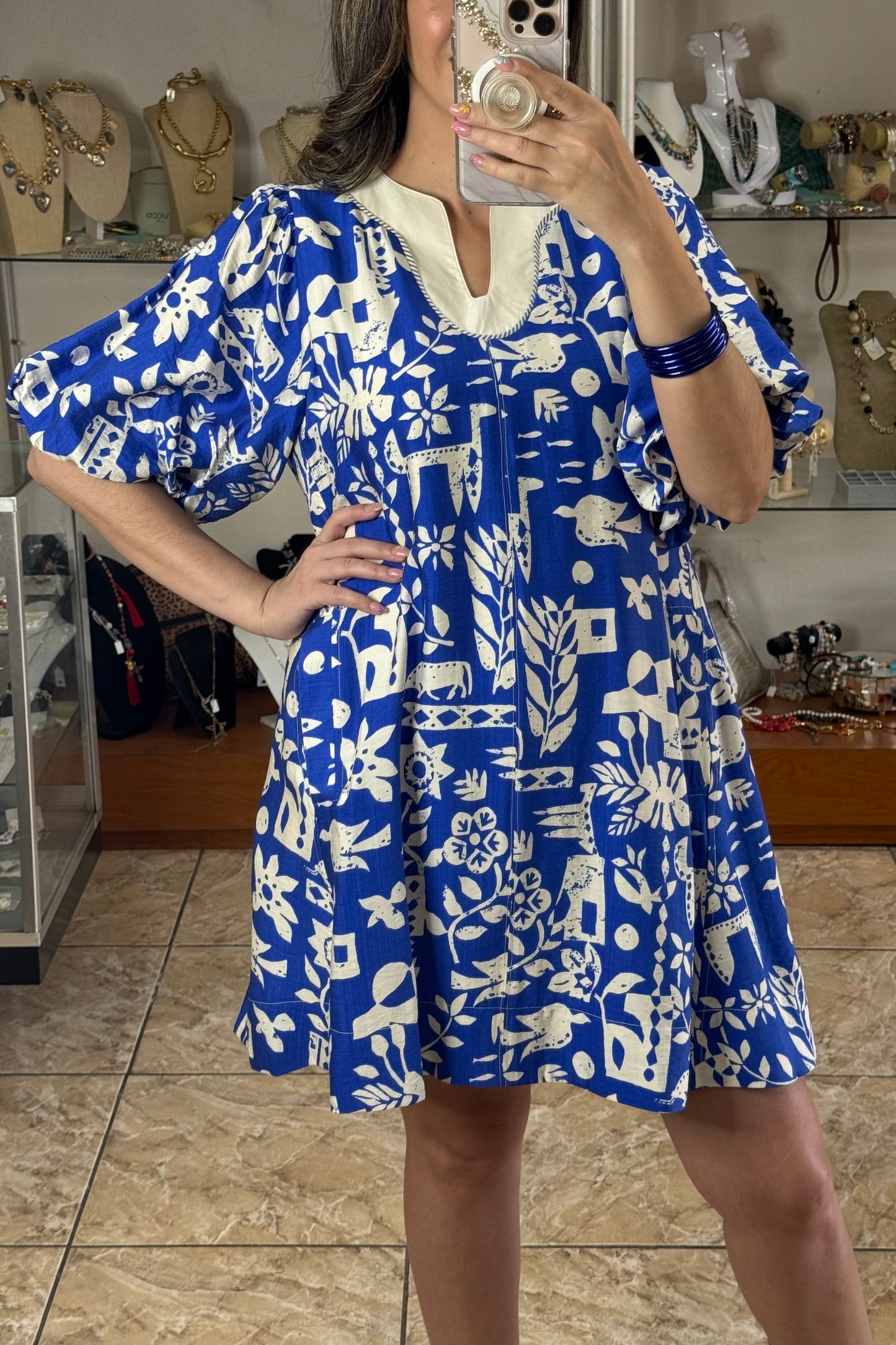 Blue Abstract Print Dress