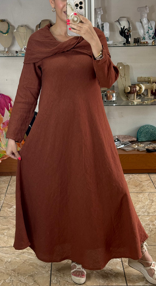 Marena OS Maxi Linen Dress (NO RETURNS OR EXCHANGE)